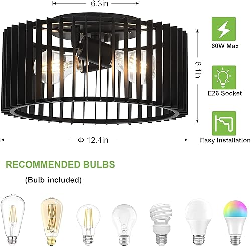 Zlepmlla Moderna lámpara de techo de montaje empotrado negra  bombilla incluida, lámpara de granja para cocina, isla, entrada, porche, vestíbulo,