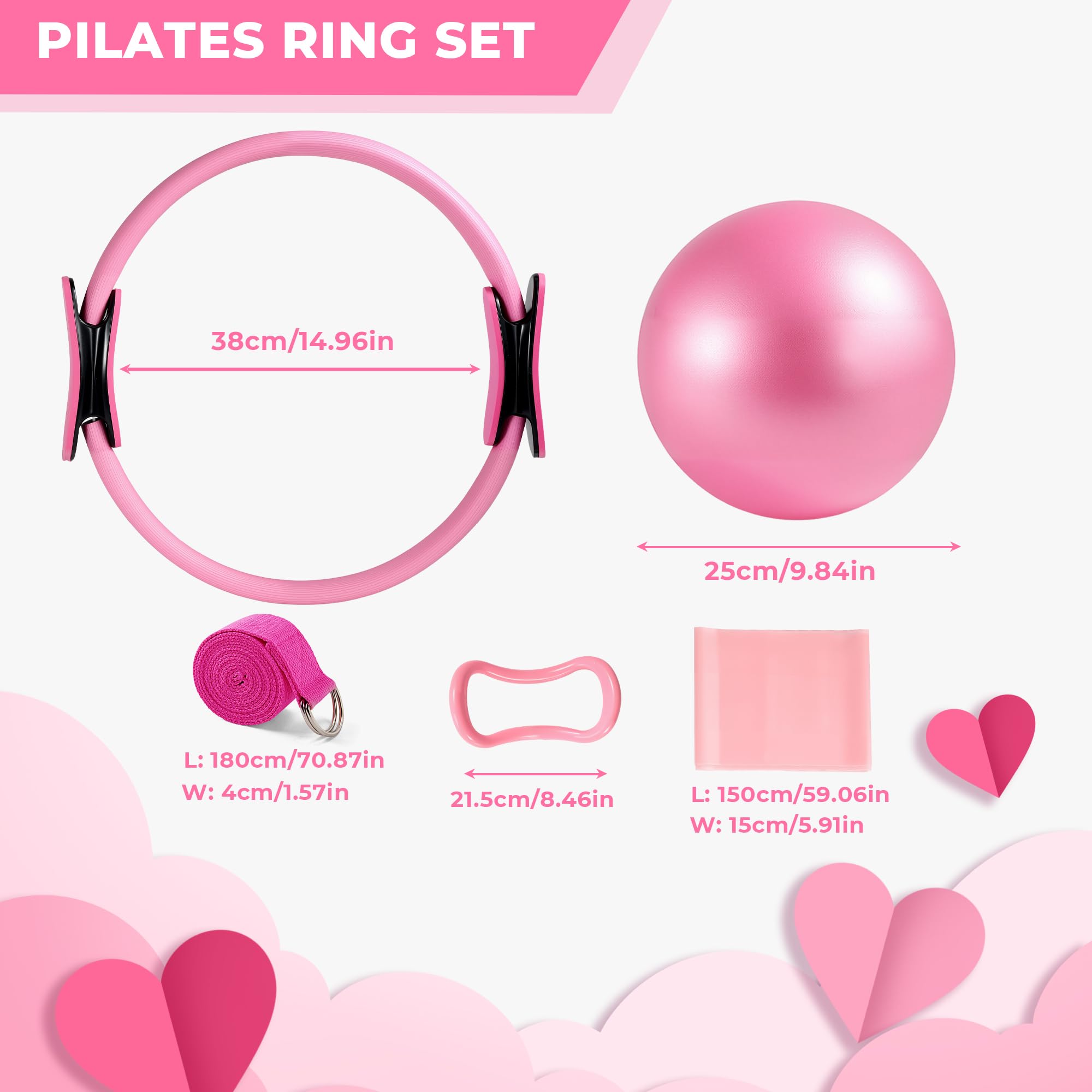 Kit Pilates Maison 5 Pièces pour Femme, Pilates Accessoires avec Pilates Circle Essentials et Balle de Pilates Anneau et Bandes de Résistance, Kit Pilate pour Tonifier Les Cuisses, Les Abdominaux