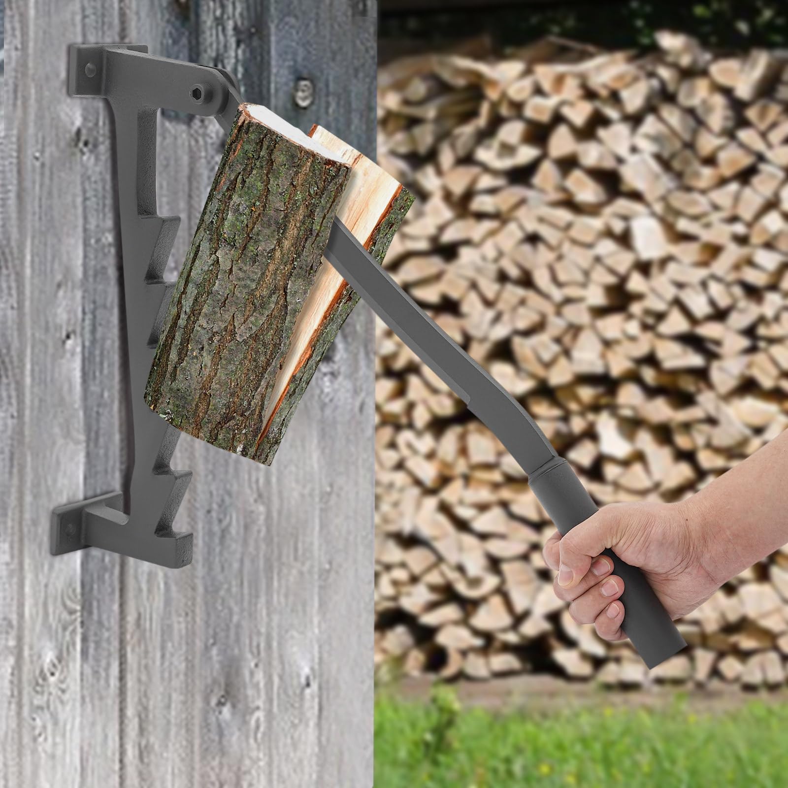 Fendeur de bois manuel en fonte d'acier - Fendeur de bois de chauffage - Couteau à copeaux - Avec gants et poignée amovible - Pour bois tendre, intérieur, extérieur, camping, abri de jardin