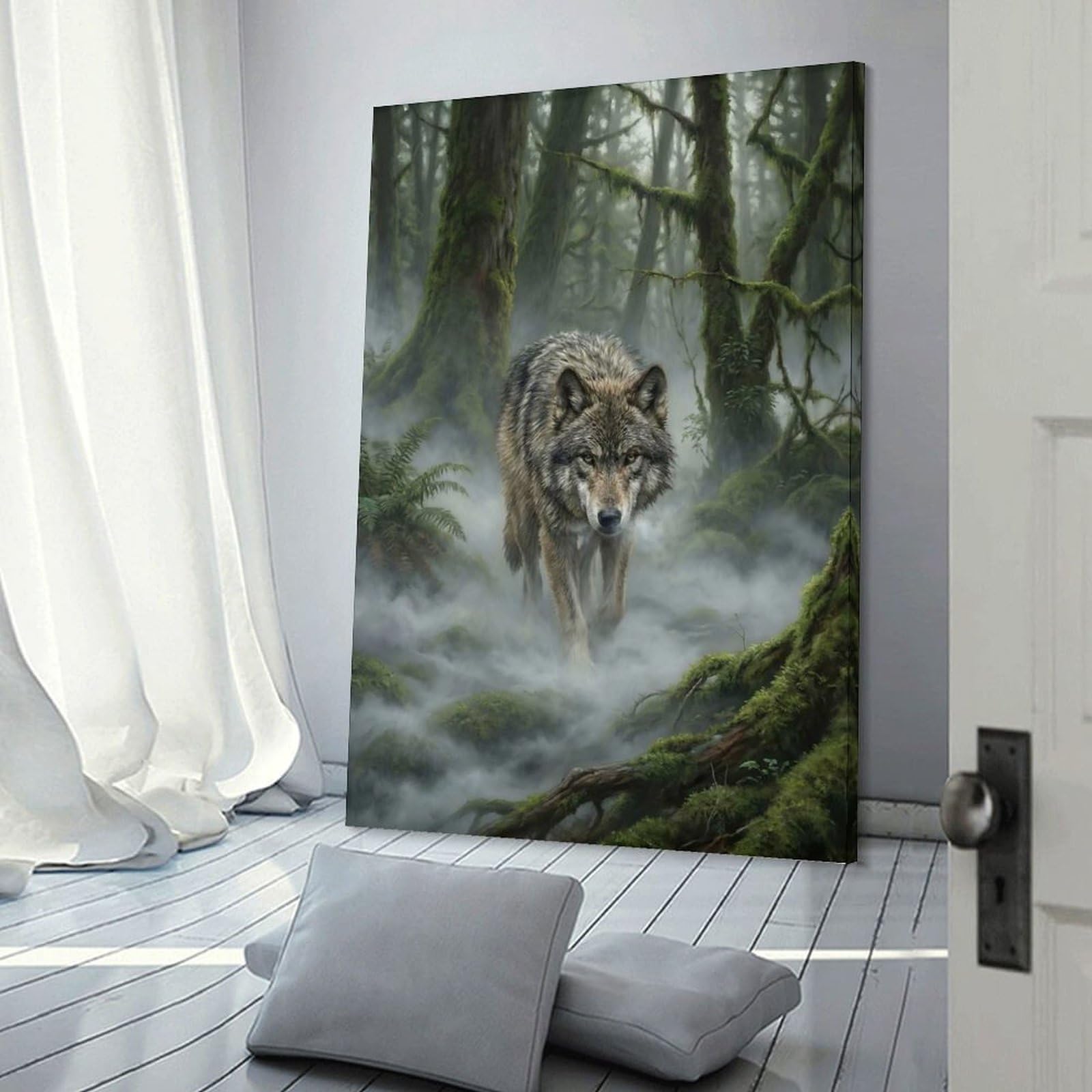 Junmoney Room Decor Wall Art Wolf in Misty Forest, 20x30inch(50x75cm), for Workspace Walls, Study Corners Or Bedrooms, A Smart Decor Choice for Study Walls