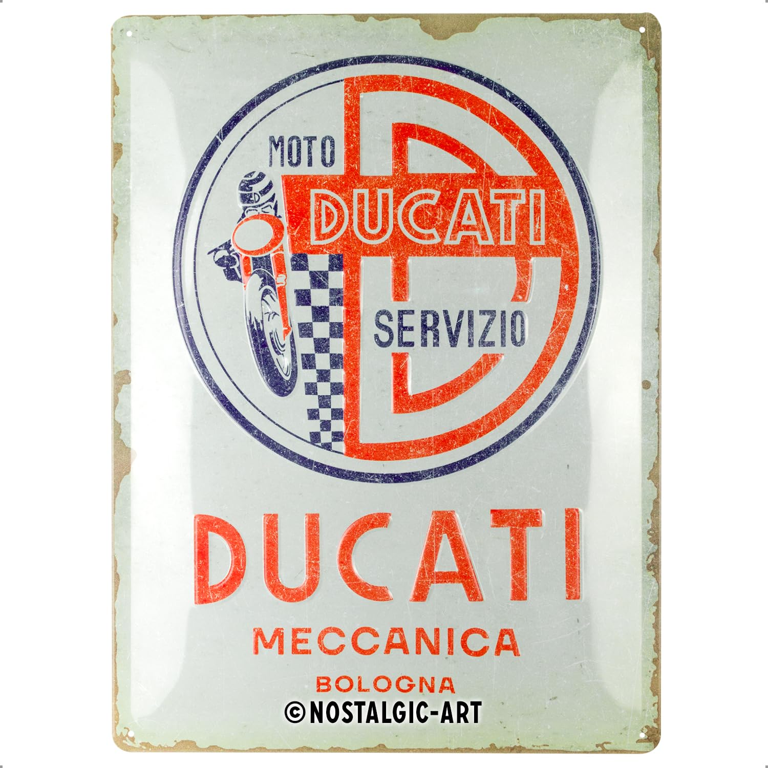 Nostalgic-Art Retro tin sign, 30 x 40 cm, Ducati – Moto Servizio Meccanica – Gift idea for bikers, Official License Product (OLP), made of metal, vintage design