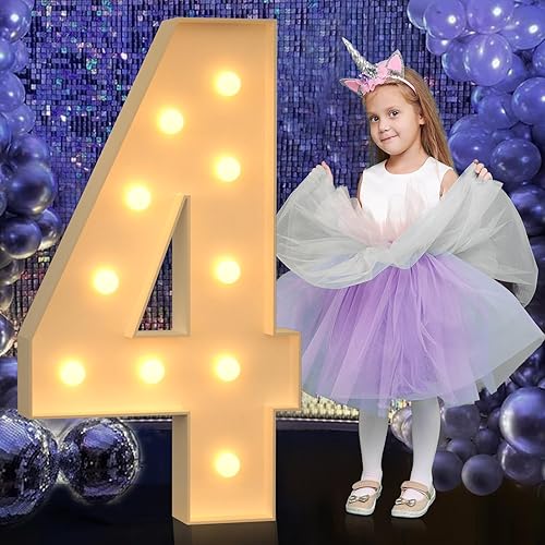 Miniatura 225 de Números iluminados grandes de 4 pies, números de marquesina 2 para decoraciones de cumpleaños de 21 para niños y niñas, números gigantes iluminados
