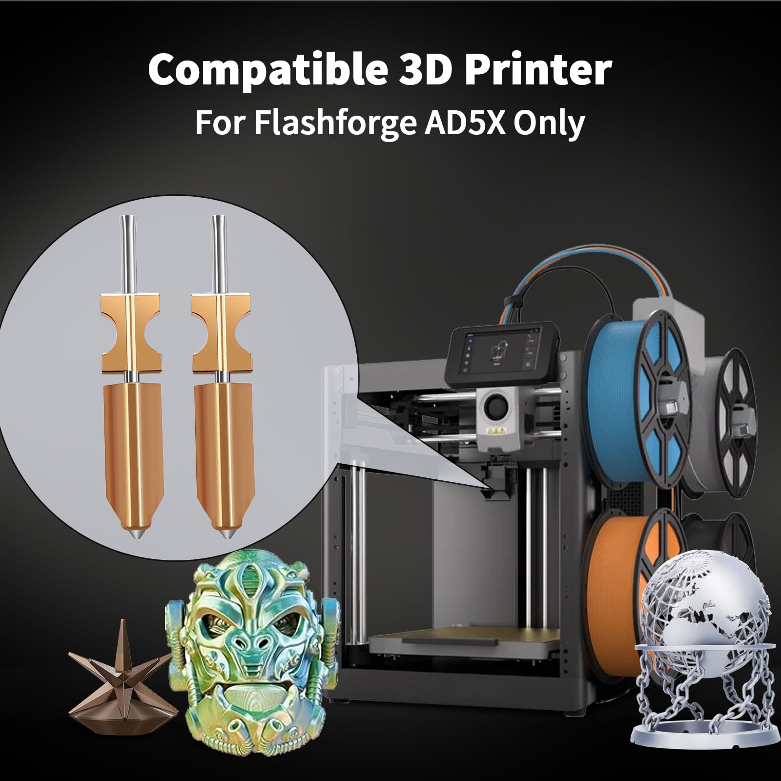 IdeaFormer Lot de 2 buses bimétalliques 0,4 mm pour Flashforge Adventurer 5X AD5X | Lot de 2 buses bimétalliques avec pointe en acier trempé, changement rapide, compatibles avec Flashforge AD5X