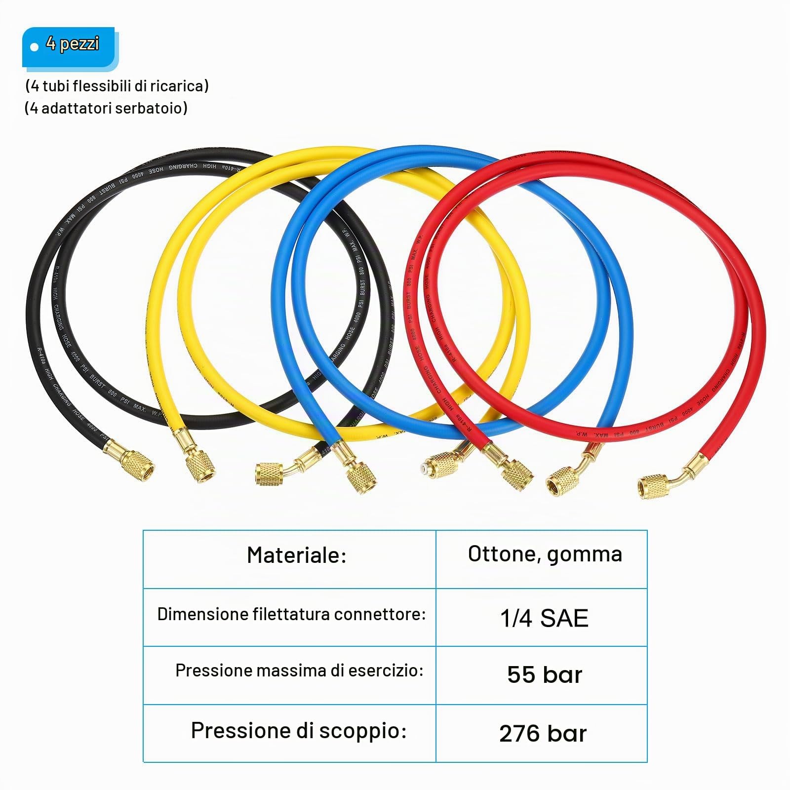PATIKIL 1/4 SAE Refrigerante Ricarica Flessibile, 4pz 4.9ft 800PSI Collettore Manometro Flessibile con AC Adattatori per Aria Condizionatori HVAC Refrigerazione Manutenzione