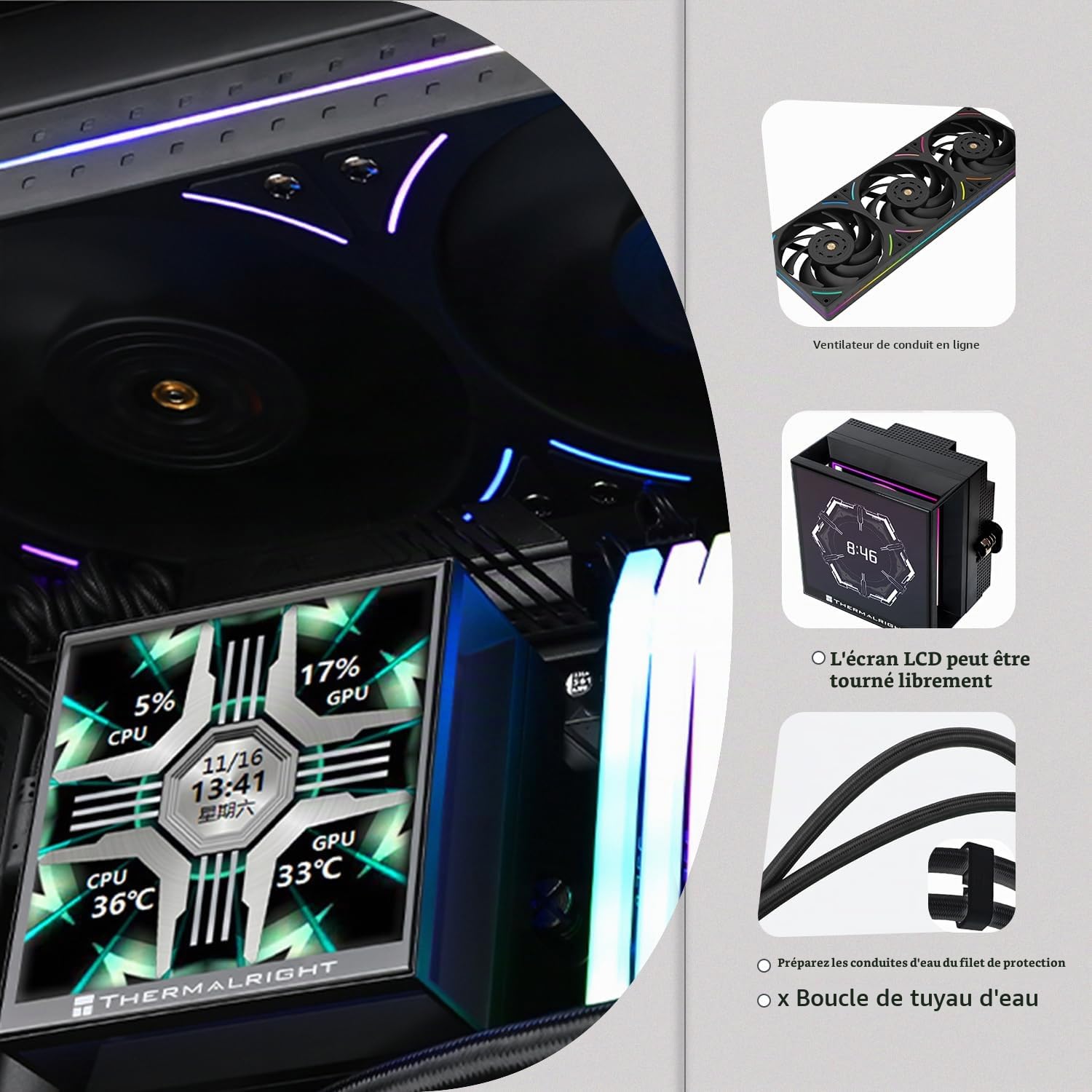 TR-Thermalright Hyper Vision 360 UB ARGB Black Flüssigkeit CPU Kühler, 3,95'' IPS LCD Bildschirm mit 480x480 Auflösung-Magnetisch,360mm Kühler,für AM4/AM5,LGA1851/1700/115x