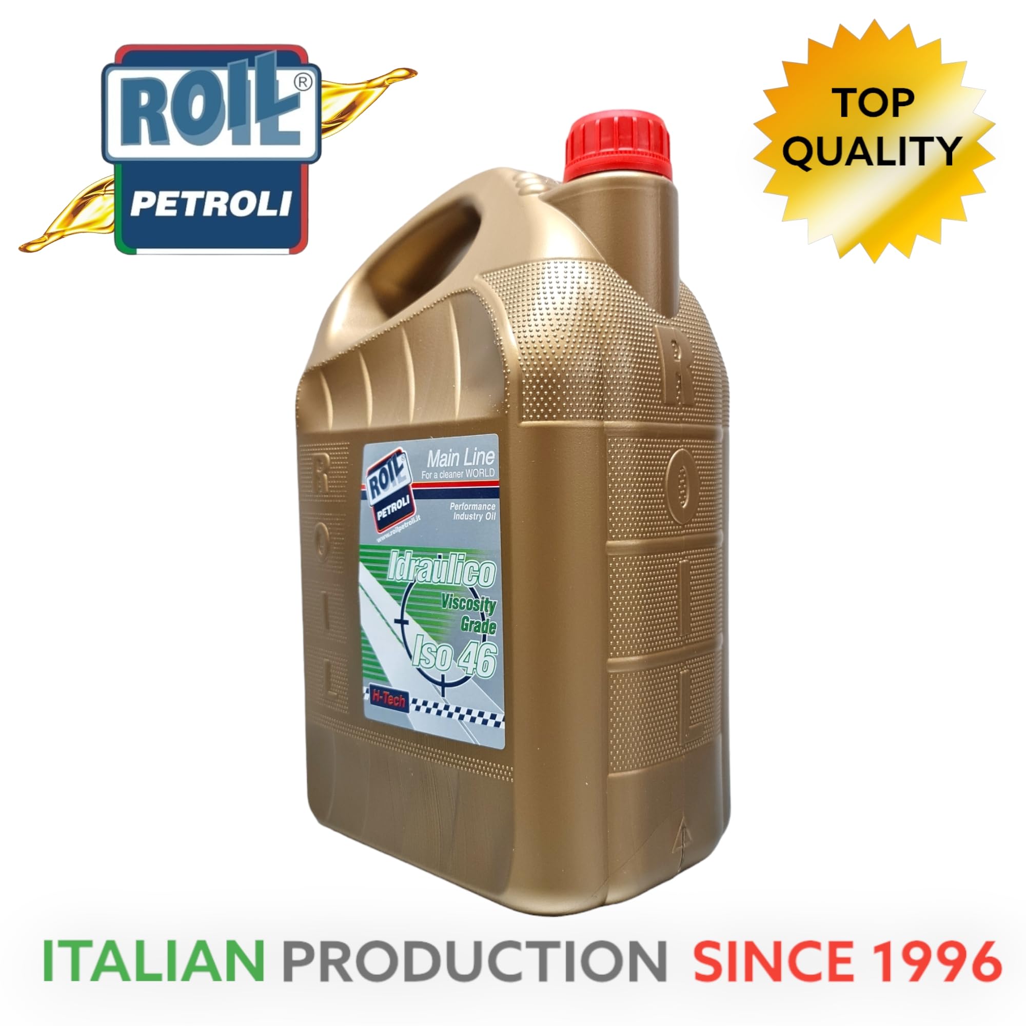 5 Litri di Roil Olio idraulico VG ISO 46 "NUOVA FORMULA CON POLIMERO ELASTOMERO" con più elasticità e durata delle parti in gomma, antischiuma e antiusura per sistemi oleodinamici e idrostatici