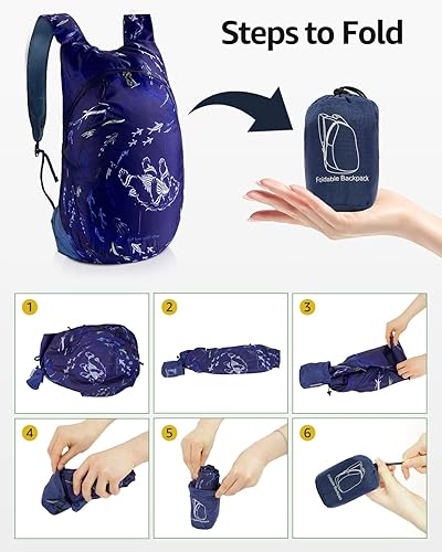 Miniatura 7 de MULISOFT Mochila plegable para viajes, mochila de senderismo plegable, mochila de camping ligera para hombres y mujeres, Azul, Mochilas Daypack