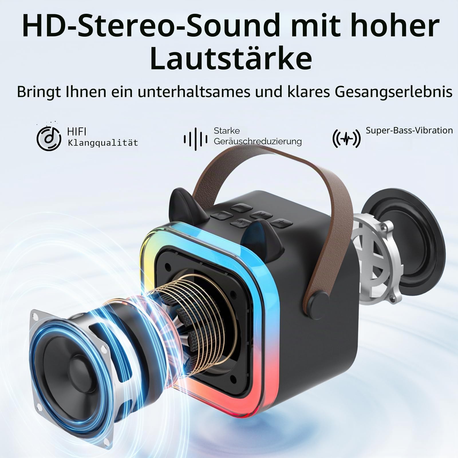 süß Katzenohr Karaoke-Maschine für Kinder Erwachsene, Tragbar Karaoke-System mit blinkendem LED-Licht, 2 drahtlose Mikrofone, Geschenk Party Lautsprecher für Kinder Geburtstag Weihnachten