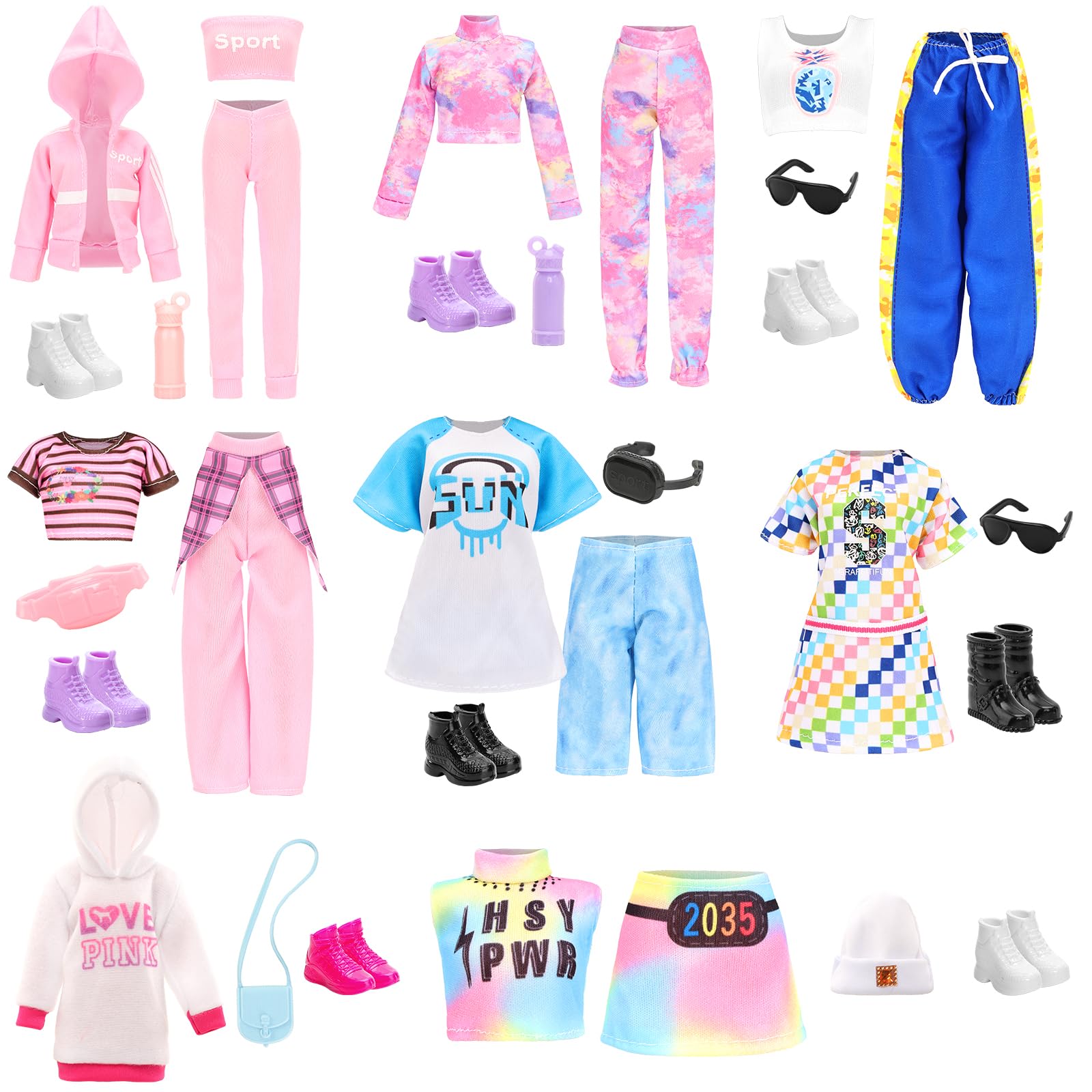 23Pcs Doll Clothes & Accessories Sweet Dresses Sports suit Tops Pants Outfits Shoes Handbag for 11.5 inch Doll Toys Gifts for Girls