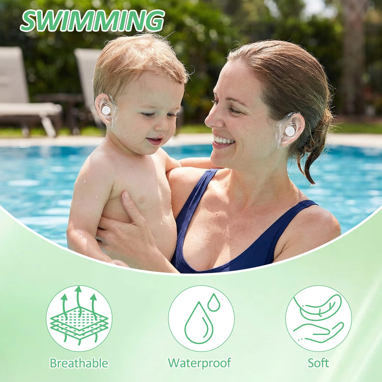 120 Pcs Cerotti Orecchie Piscina Bambini Protezione Orecchie Acqua Bambini Adesivo Impermeabile di Protezione Adatto per il Bagno, il Nuoto e il Surf (4.4 * 6.8cm)