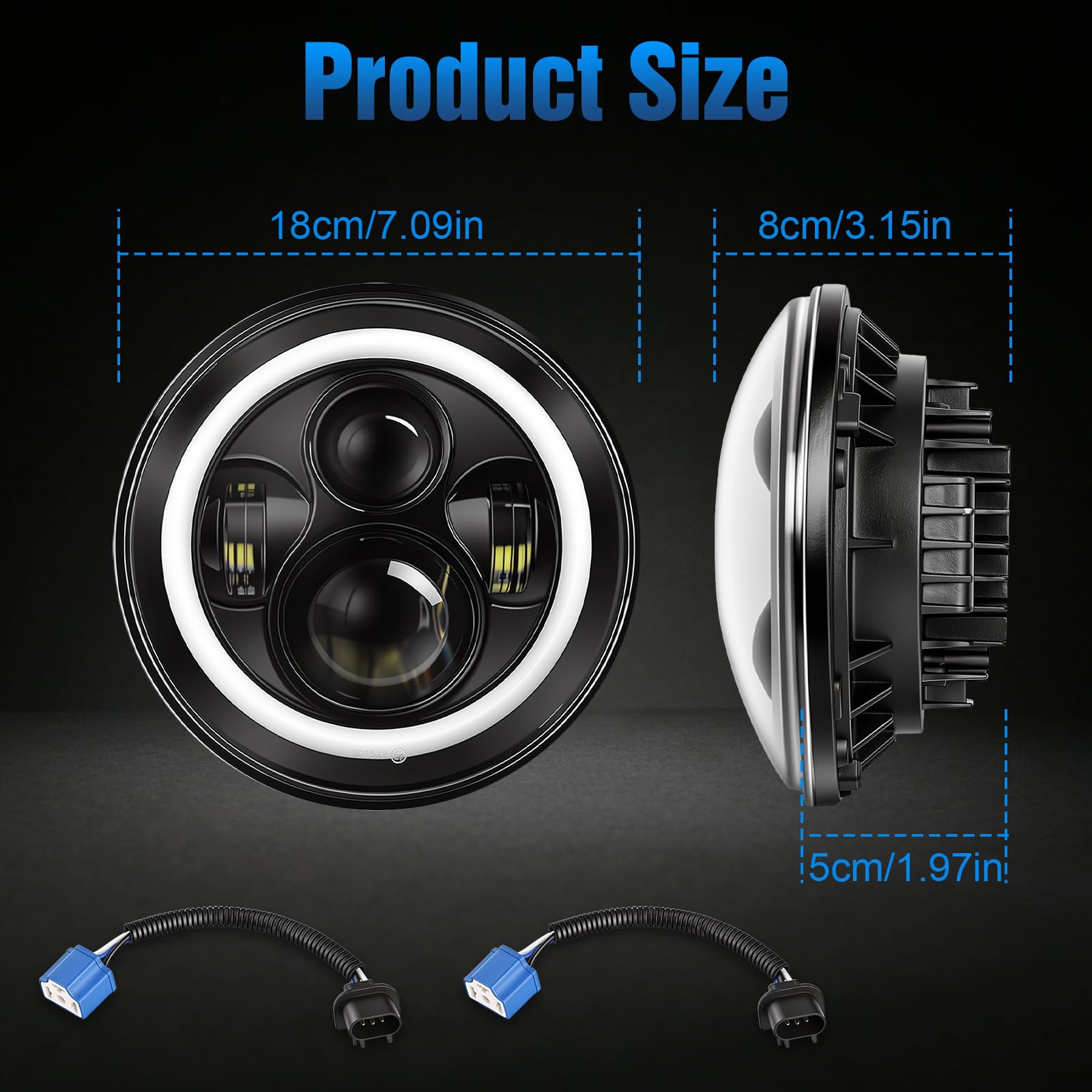 Faro LED Redondo De 7 Pulgadas Para Jeep Wrangler JK TJ LJ CJ 97-18 – Haz Alto/Bajo – Ridroid