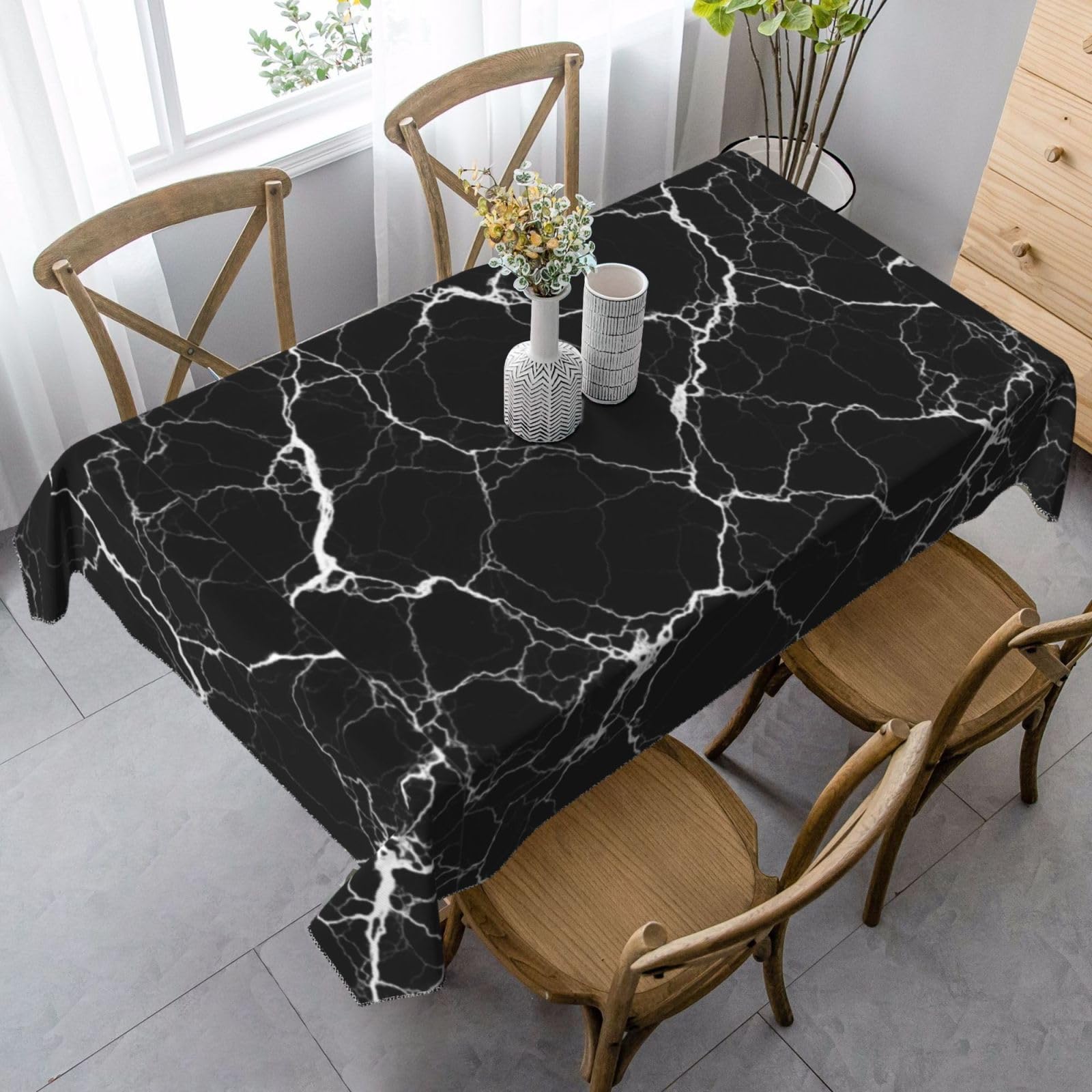 Nappe rectangulaire marbre noir 137x183 de fête cocktail et buffet