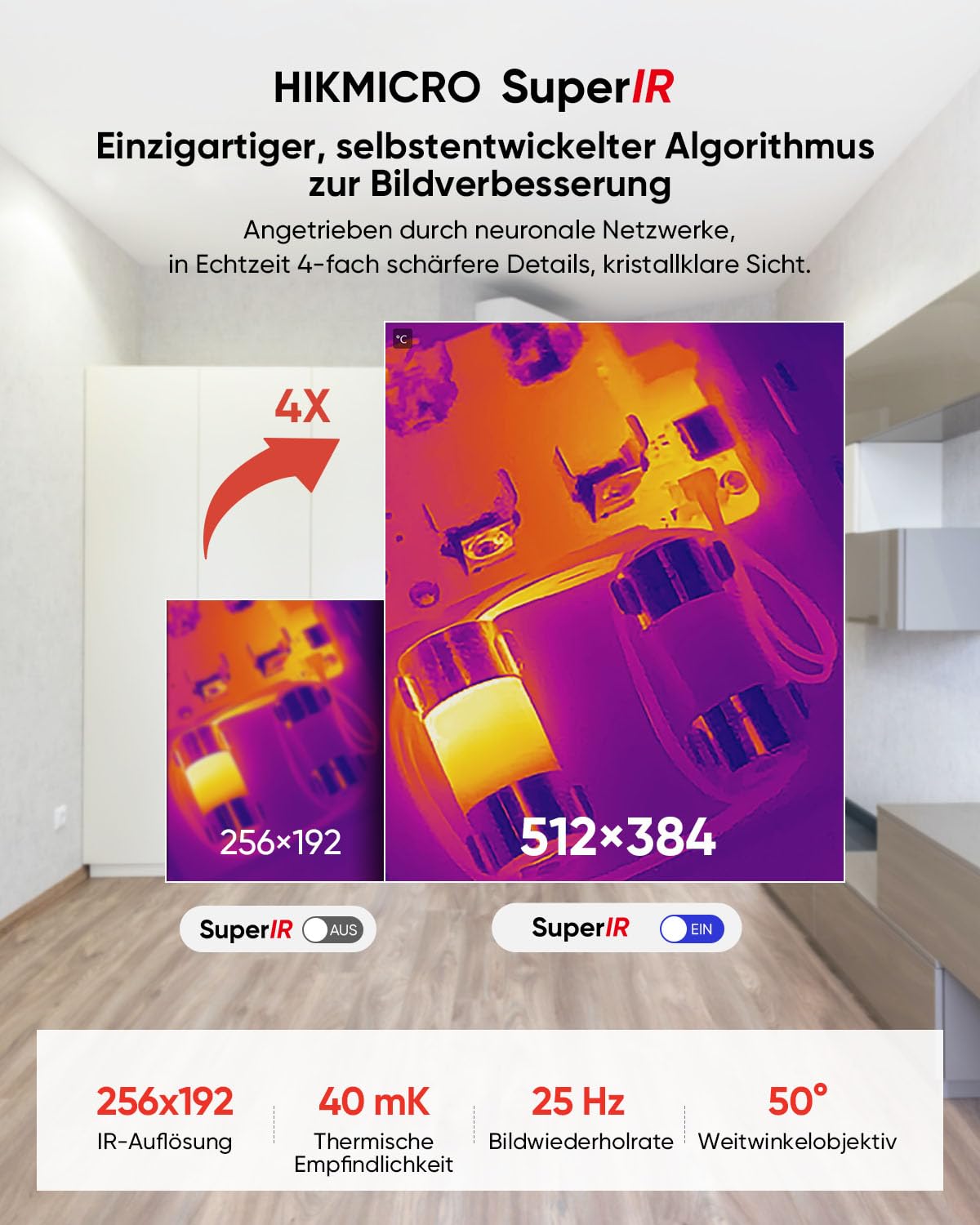 Wärmebildkamera HIKMICRO Mini2 V2 – iOS/Android, 256 x 192 IR-Auflösung, SuperIOR, 50° Weitwinkel, USB-C/Lightning (unterstützt iPhone 17)