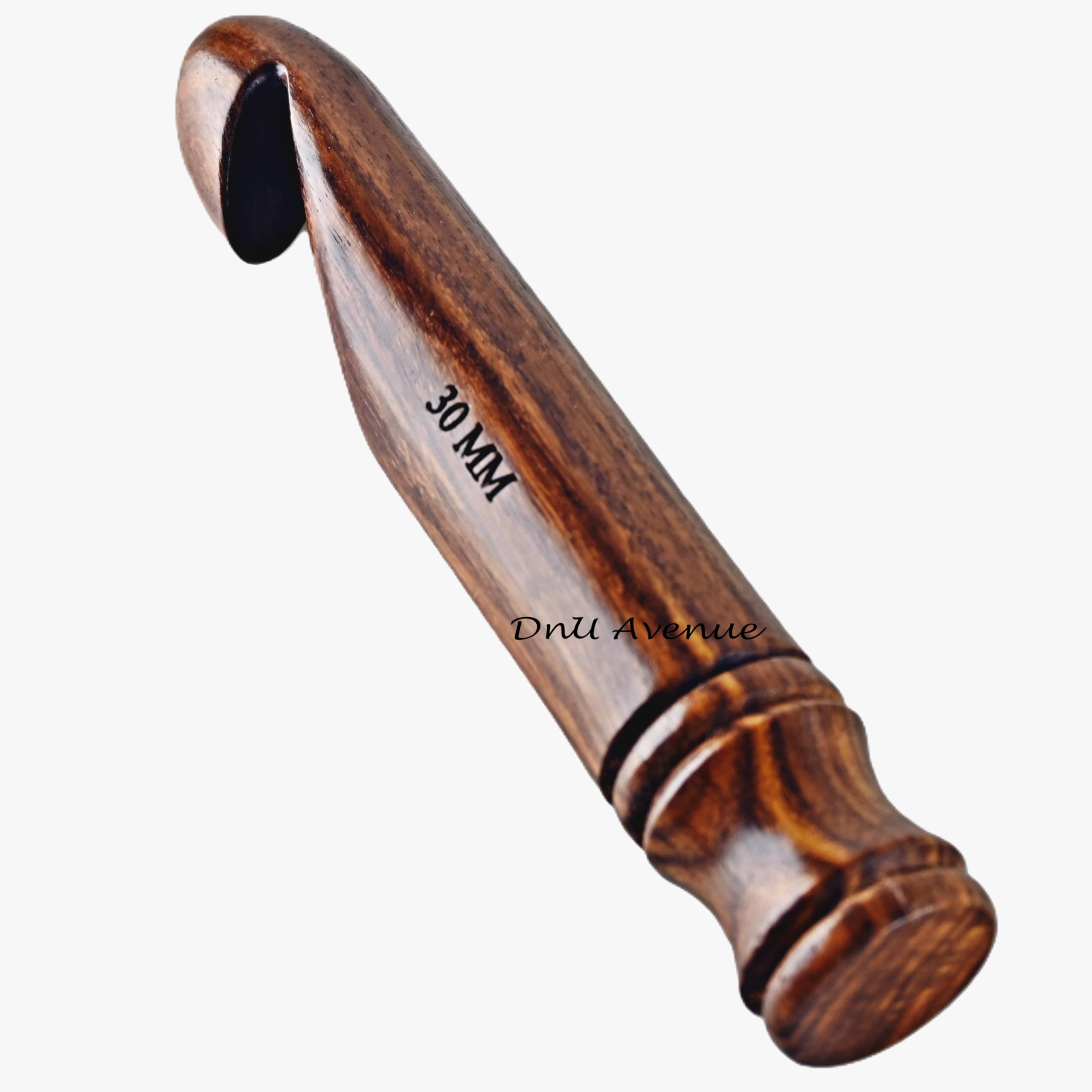 DnU Avenue Ganchos de ganchillo ergonómicos de madera, tamaño 30 mm, ganchos de ganchillo hechos a mano para manos artríticas, herramientas de ganchillo sostenibles y ligeras, madera de Sheesham
