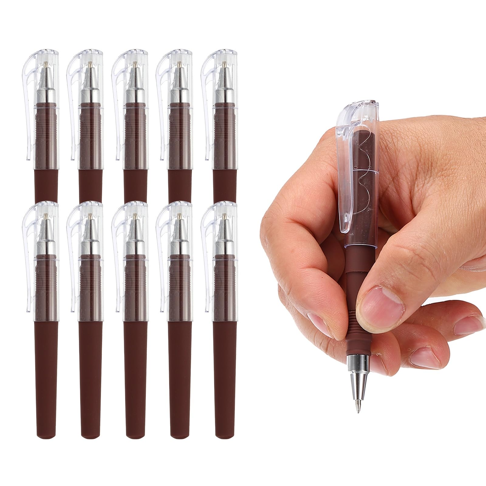 PATIKIL 0.5mm Mini Gel Pens, 10Pcs Pocket Pen Black Ink 4.1 Inch Short Small Compact Portable Smooth Writing Quick Dry Notebook Journaling Office Supplies, Coffee Brown