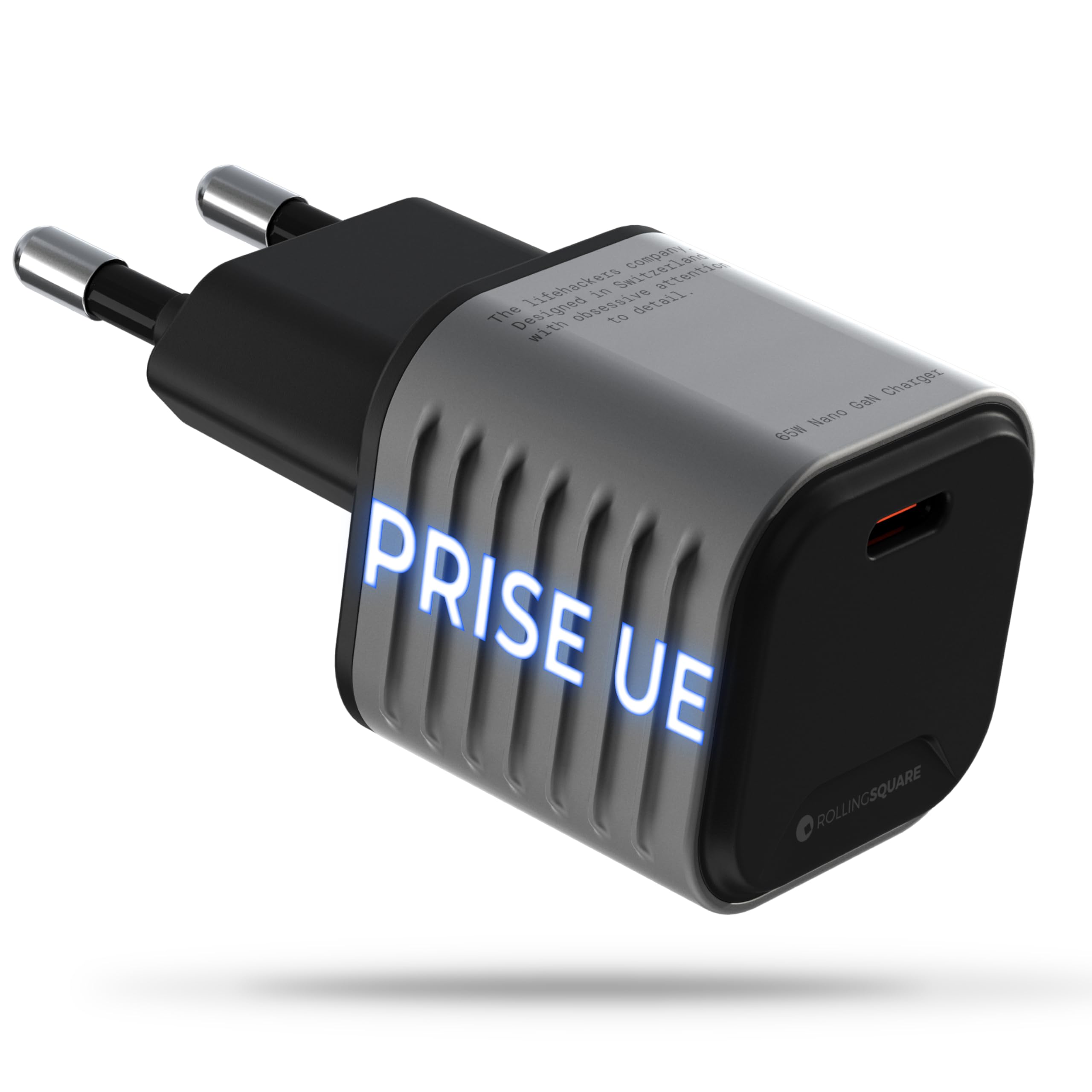 Rolling Square Supertiny - 65W Chargeur USB C Rapide Mural 65W GaN Ultra Petit, Adaptateur Prise EU - Prise USB C pour Téléphone Portable, Ordinateur Laptops et Tablet pour Voyage