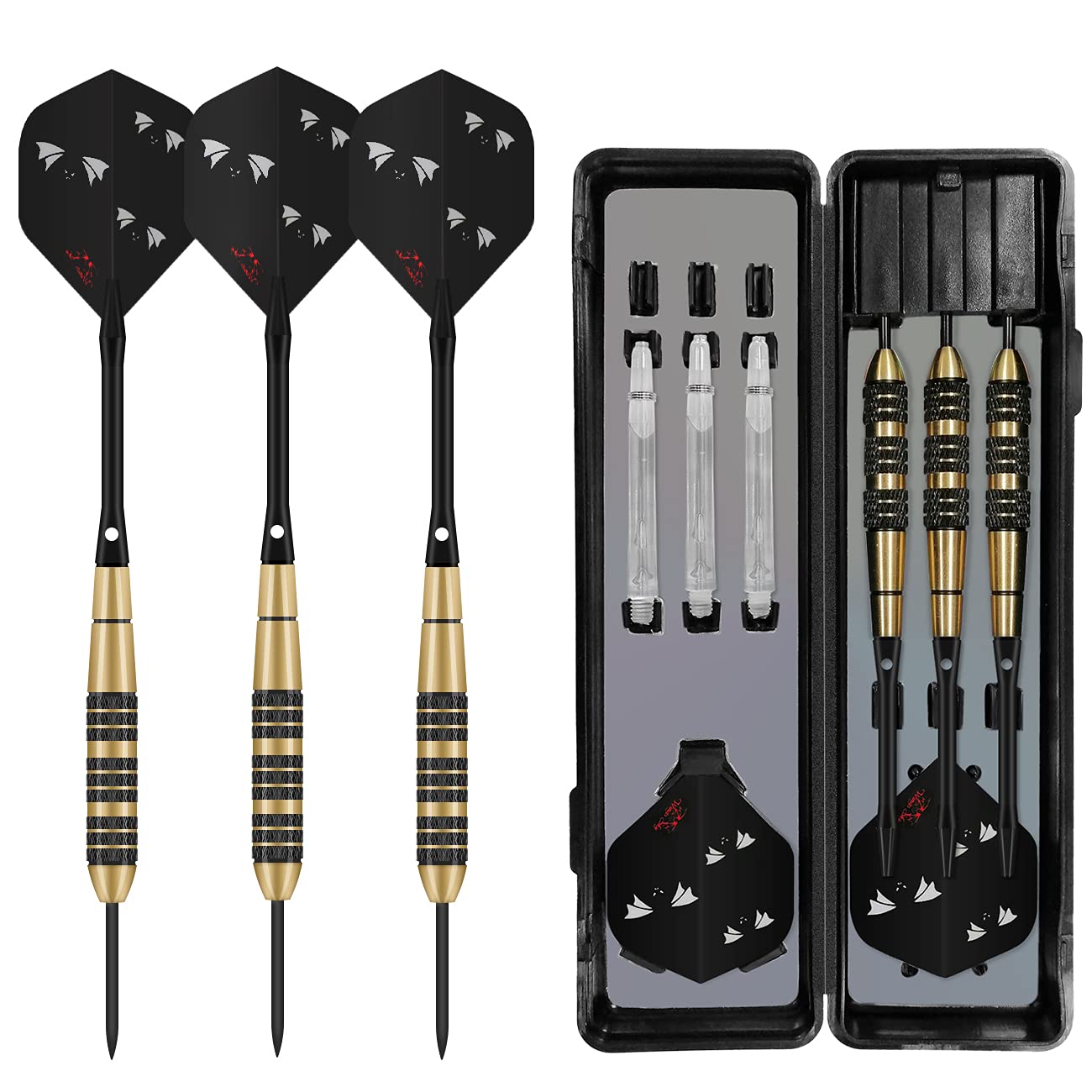 Steel Tip Darts, 3 Pack Professional Darts Metal Tip Set 20 Grams with 3 Aluminum Shafts + 3 Extra PC Dart Shafts + Specially Made Dart Case, Awesome Flight Stability