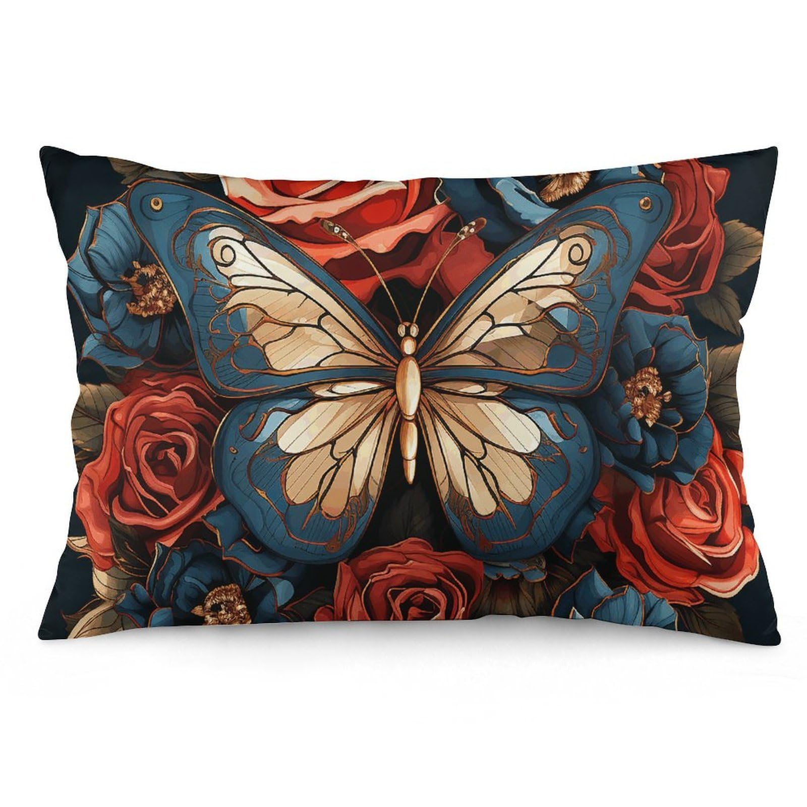 2 Pack Pillow Cases for Hair and Skin, Soft Breathable Pillow Case Covers with Hidden Zipper, Butterflies and Roses Pillowcase 12 "x20 Pillow Covers for Sleeping Gift