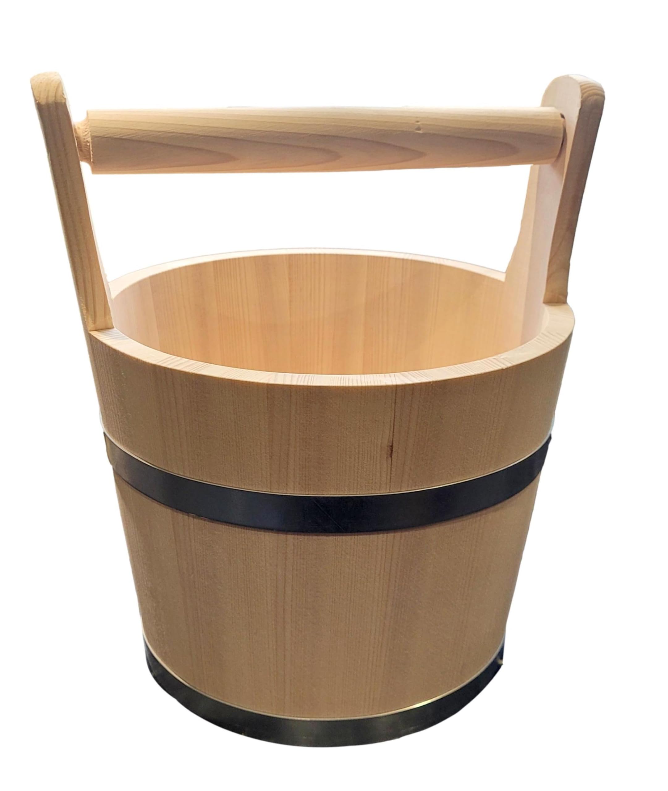 Wooden World - Cubo Grande de Madera con asa de 7 l - Estilo Antiguo, Maceta para Sauna Muy sólida