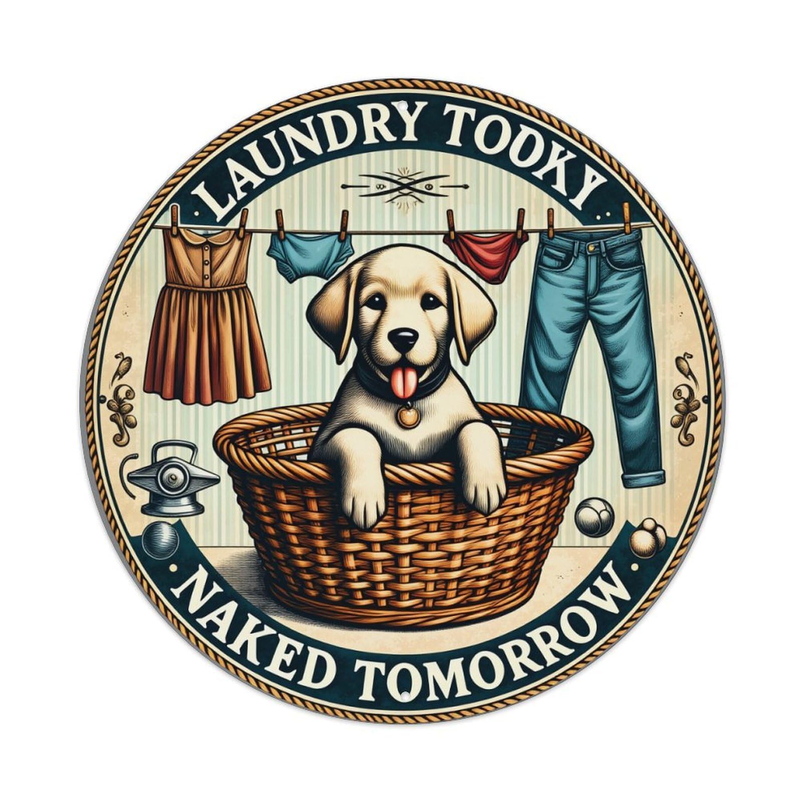 Laundry Tooky Naked Tomorrow Round Tin Sign Vintage Metal Poster, Home Bar Garage Man Cave Cafe Indoor & Outdoor Wall Decoration 8x8Inches