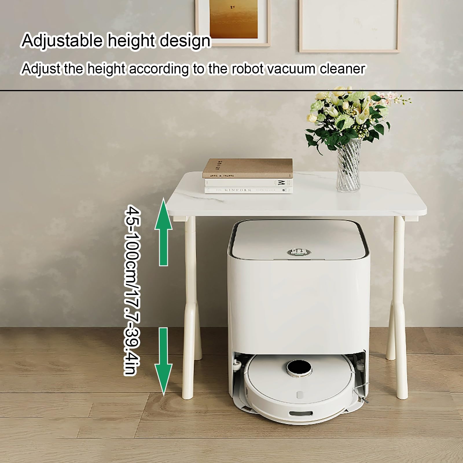 Roboter-Staubsauger-Aufbewahrungsschrank, multifunktionaler Organizer mit Holzplatte und Stahlrahmen, Sweeping Display Regal für effiziente Platzersparnis und Wasserwechsel