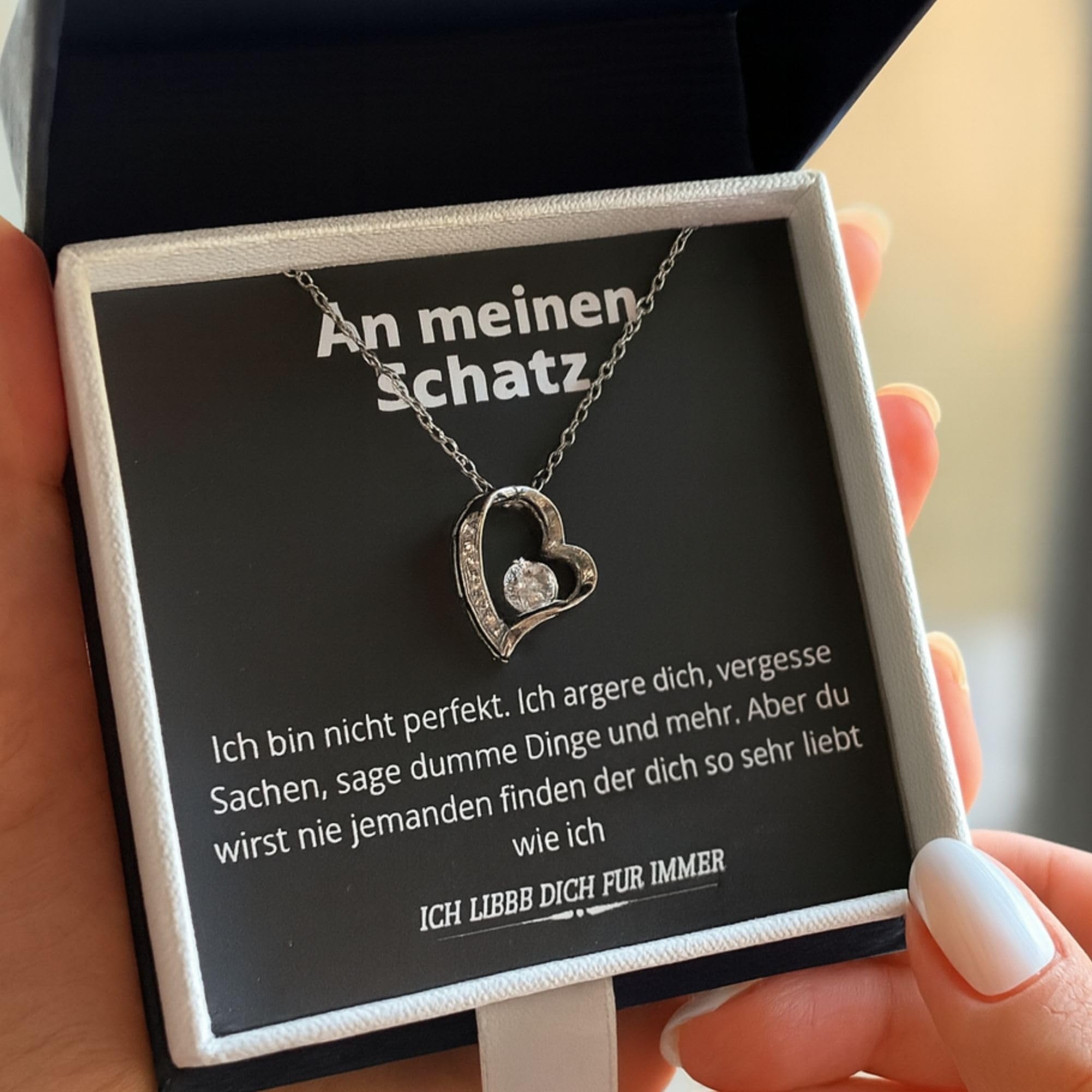 An Meinen Schatz Haltzkette Edle Halskette für Damen 14 Karat Weißgold Beschichtet, Muttertag, Jahrestag, Geburtstag Geschenk