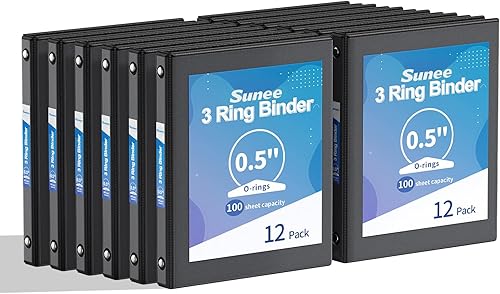 SUNEE Carpetas de 3 anillos de 1/2 pulgada, paquete de 12 unidades, vista transparente de tres anillos sin PVC (se ajusta a 8.5 x 11 pulgadas) para
