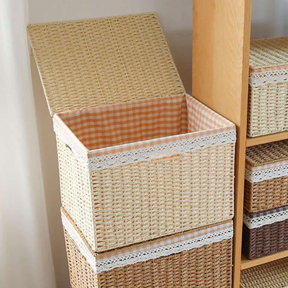Amazon｜NJNEW 藤編み 収納ボックス 収納かご 収納バスケット 編まれた