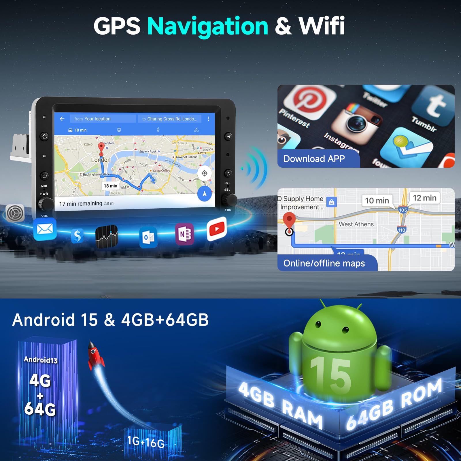 Hodozzy 4GB+64GB Android Autoradio per Alfa Romeo 159 2004-2011 Carplay Android Auto Wireless, 7 Pollici Touch Screen Auto Stereo 1 Din GPS Navigazione WiFi, Bluetooth DSP, FM/RDS Radio+Retrocamera