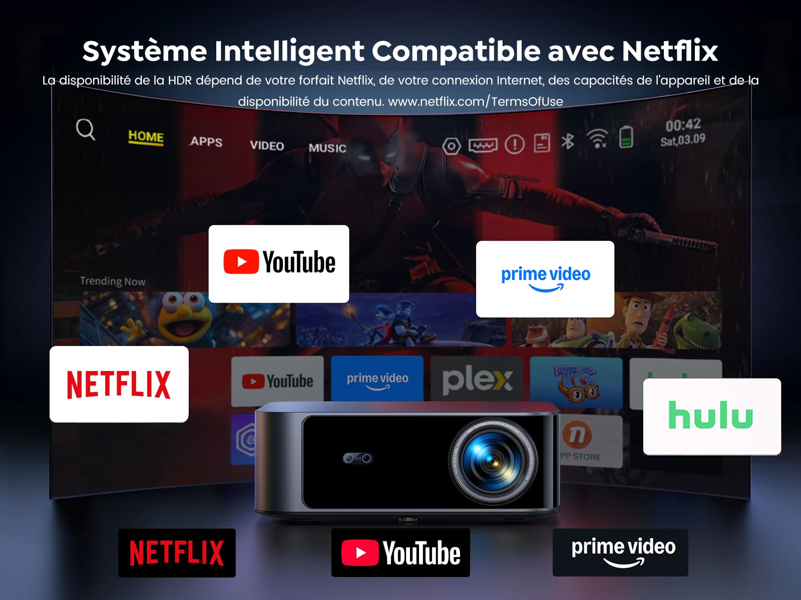 Vidéoprojecteur 4K【1600 ANSI | Compatible Netflix | Dolby 36W】TOPTRO X9 Rétroprojecteur 4K Supporté FHD 1080P Natif, Auto Focus/Keystone WiFi6 Bluetooth 5.4 Projecteur Video Home Cinéma Extérieur/PS5