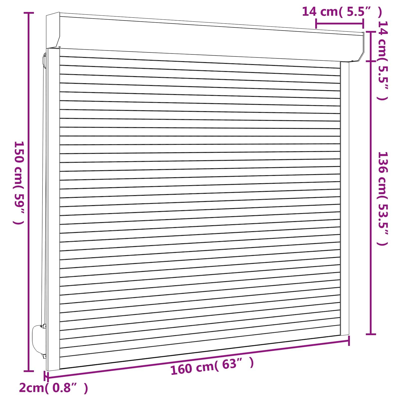 Volet roulant blanc 160 x 150 cm en aluminium et polyuréthane pour fenêtre extérieure avec brise-vue et protection contre les intempéries, kit avec boîte de volet roulant, rail de guidage