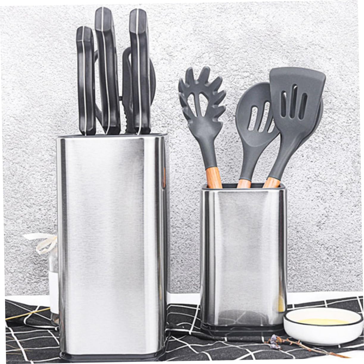 Stainless Steel Knife Holder Kitchenware Bucket Space-saver Non-slip Drainage Breathable