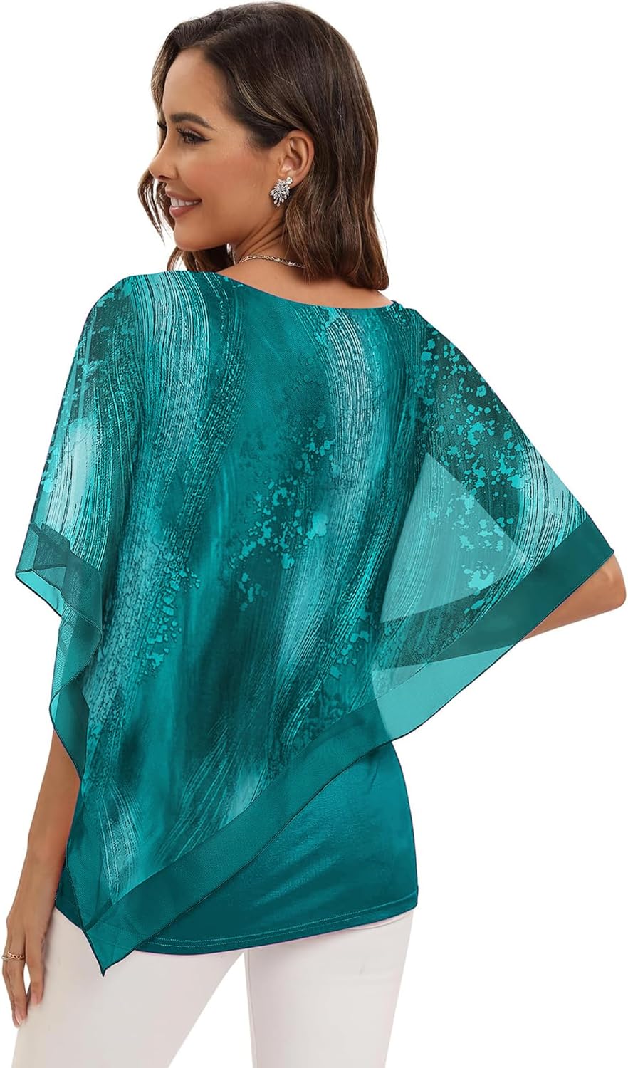 SeSe Code Women's Elegant Mesh Blouses Flowy Poncho Tops Dressy Casual Shirts - Image 2