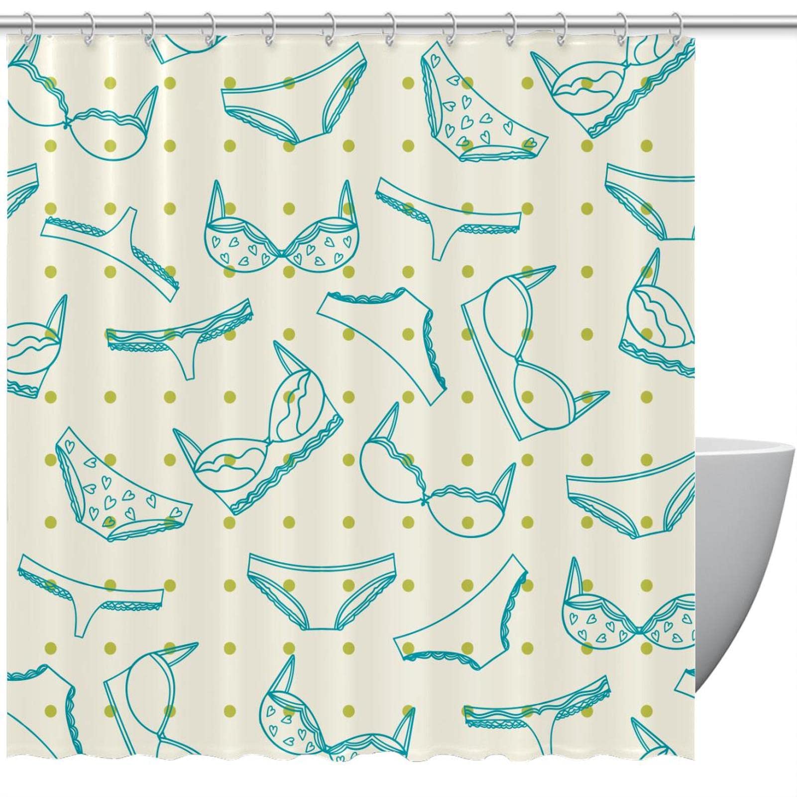 Rideau de douche à pois verts avec œillets renforcés taille 168x183 cm