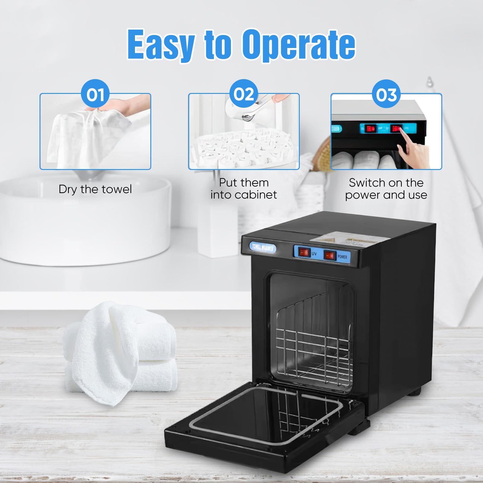 176°F 5L Calentador de toallas caliente Cuero, esterilizador Uv calentador de toallas, armario de toallas calientes, para salón de peluquería, cuarto de baño, belleza oficina en casa gimnasio (A-Negro