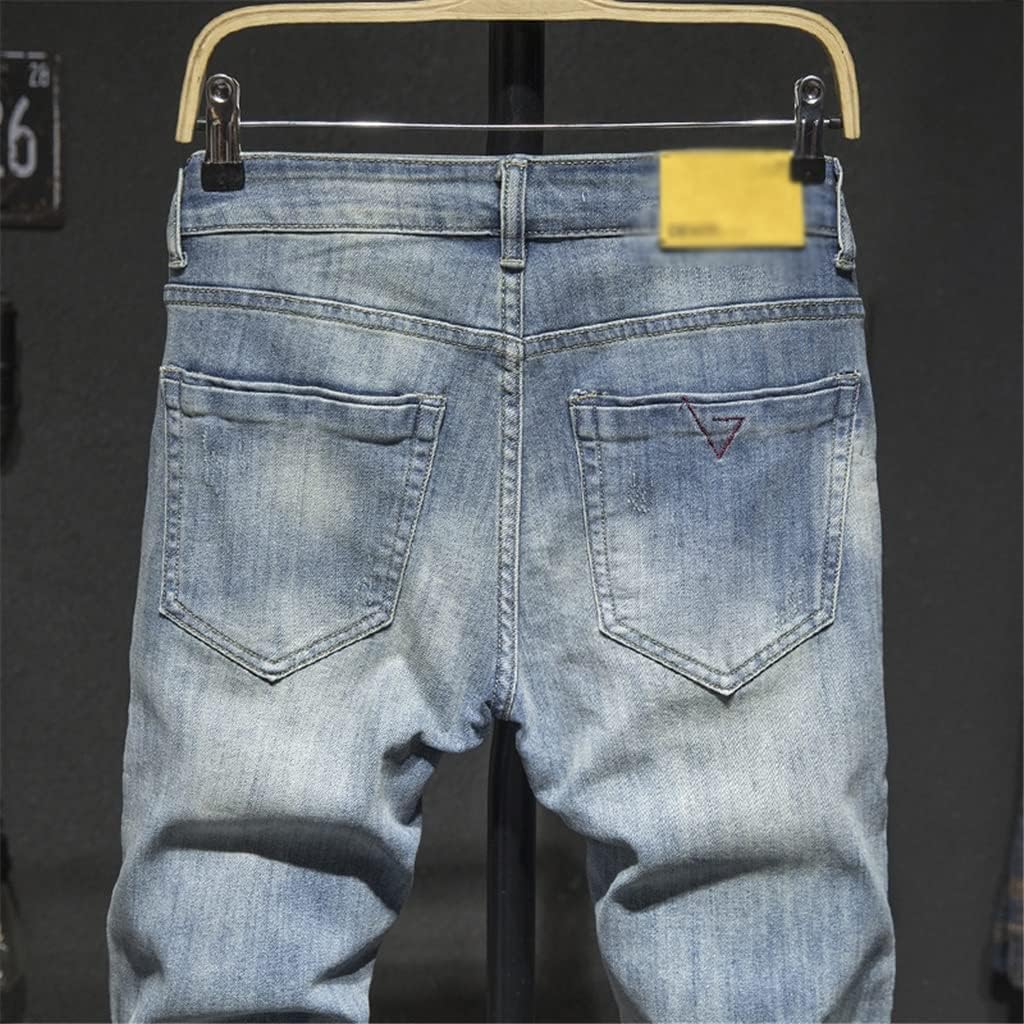 Ripped Jeans for Men Slim Fit Retro Stretch Streetwear Patchwork Torn Men's Pants Male