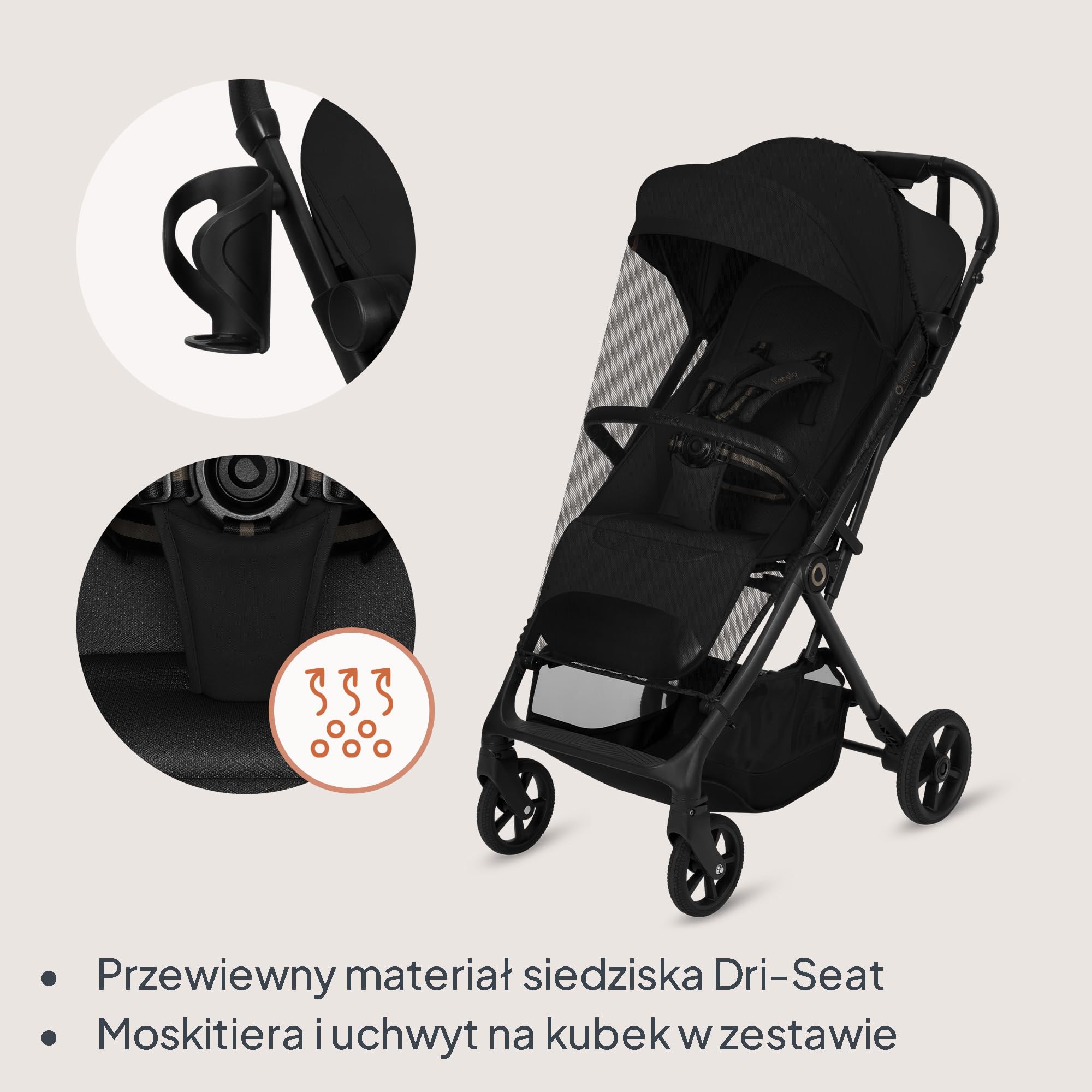 Lionelo Tansi wózek podróżny do 22 kg, rozmiar 6 miesięcy – 4 lata, kompaktowy wózek podróżny z kółkami GravelTech, pozycja leżąca, 92 cm, Dri Seat z zabezpieczeniem UPF50+