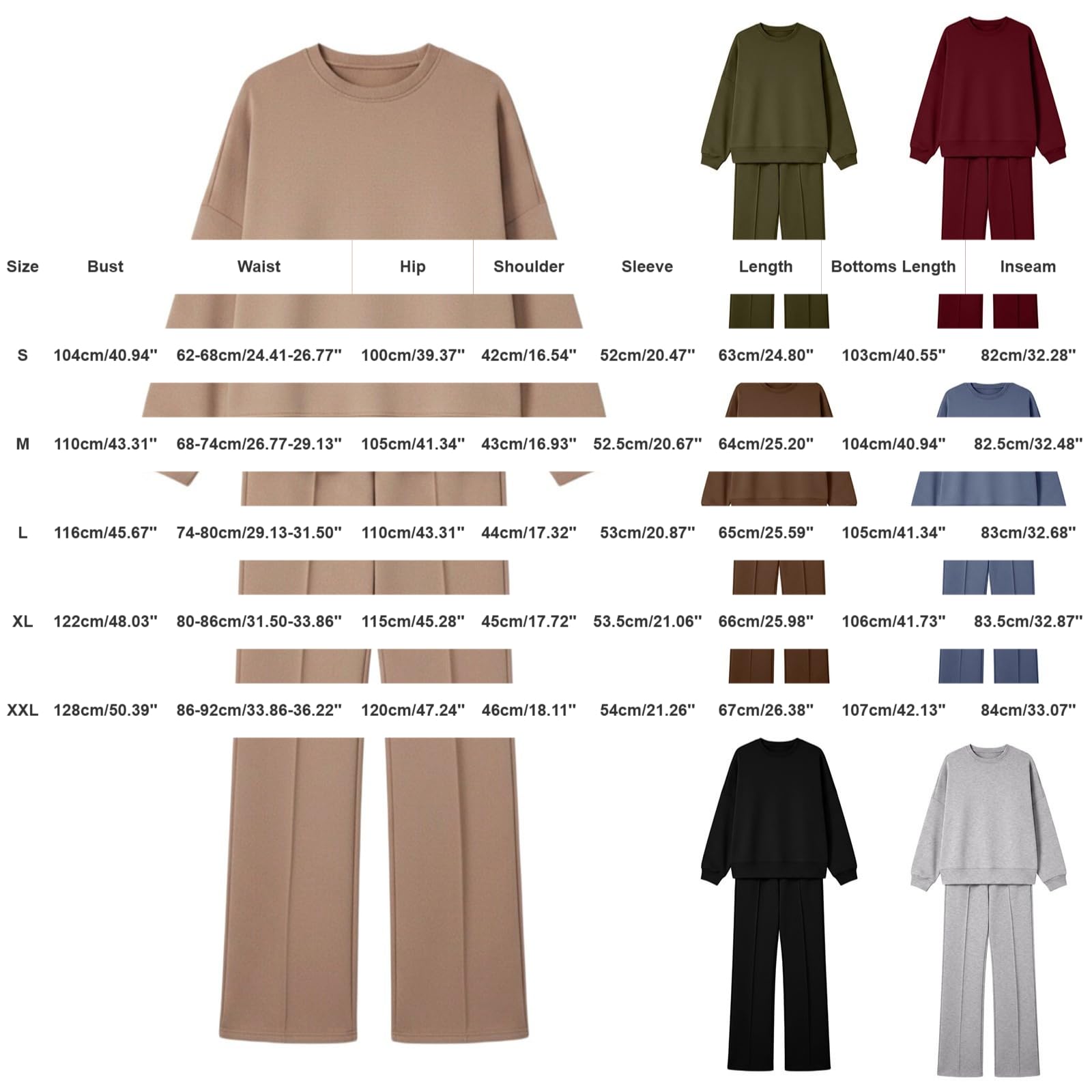 Tuta Sportiva Donna 2 Pezzi Completi Da Ginnastica Manica Lunga Girocollo Tuta Palestra Completo Sportiva Elegante Set Top E Pantaloni a Gamba Larga Tute Per Jogging Yoga Fitness Da Casa Autunno