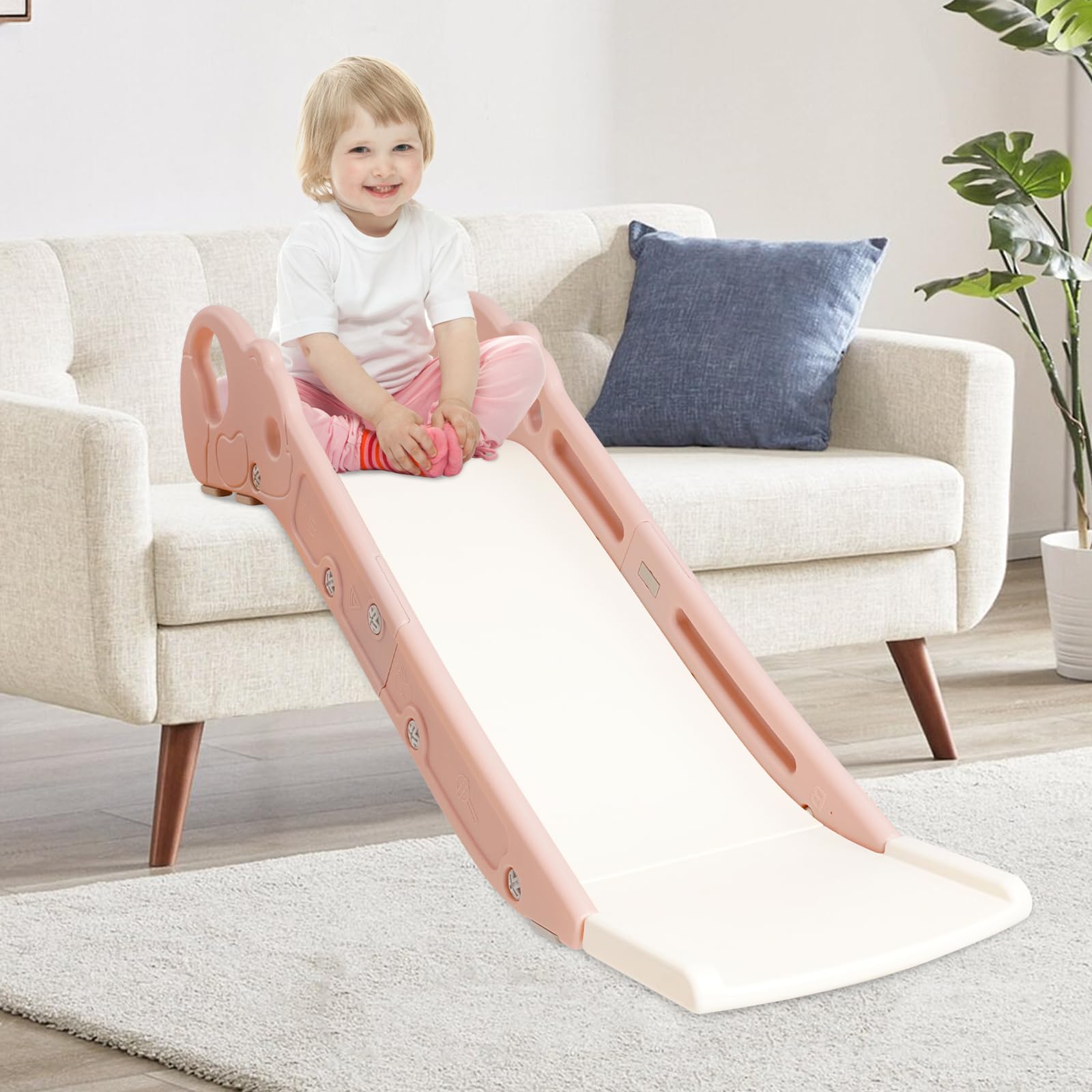 Rutsche für Kinder, Indoor Rutsche für Bett & Sofa, Kleinkind Bettseitenrutsche mit Rutschfester Basis, Montessori-Spielzeug Rosa