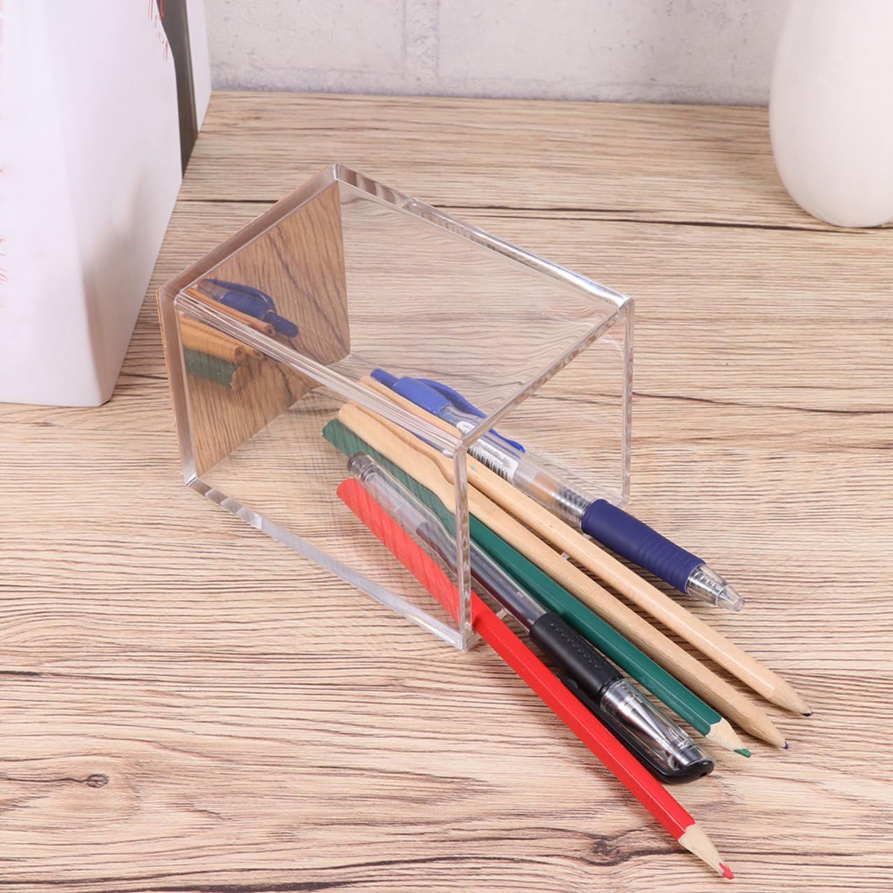 PLAFOPE Portalápices Acrílico Transparente Duradero Organizador Escritorio Elegante para Papelería y Lápices Regalo para Estudiantes y Profesores