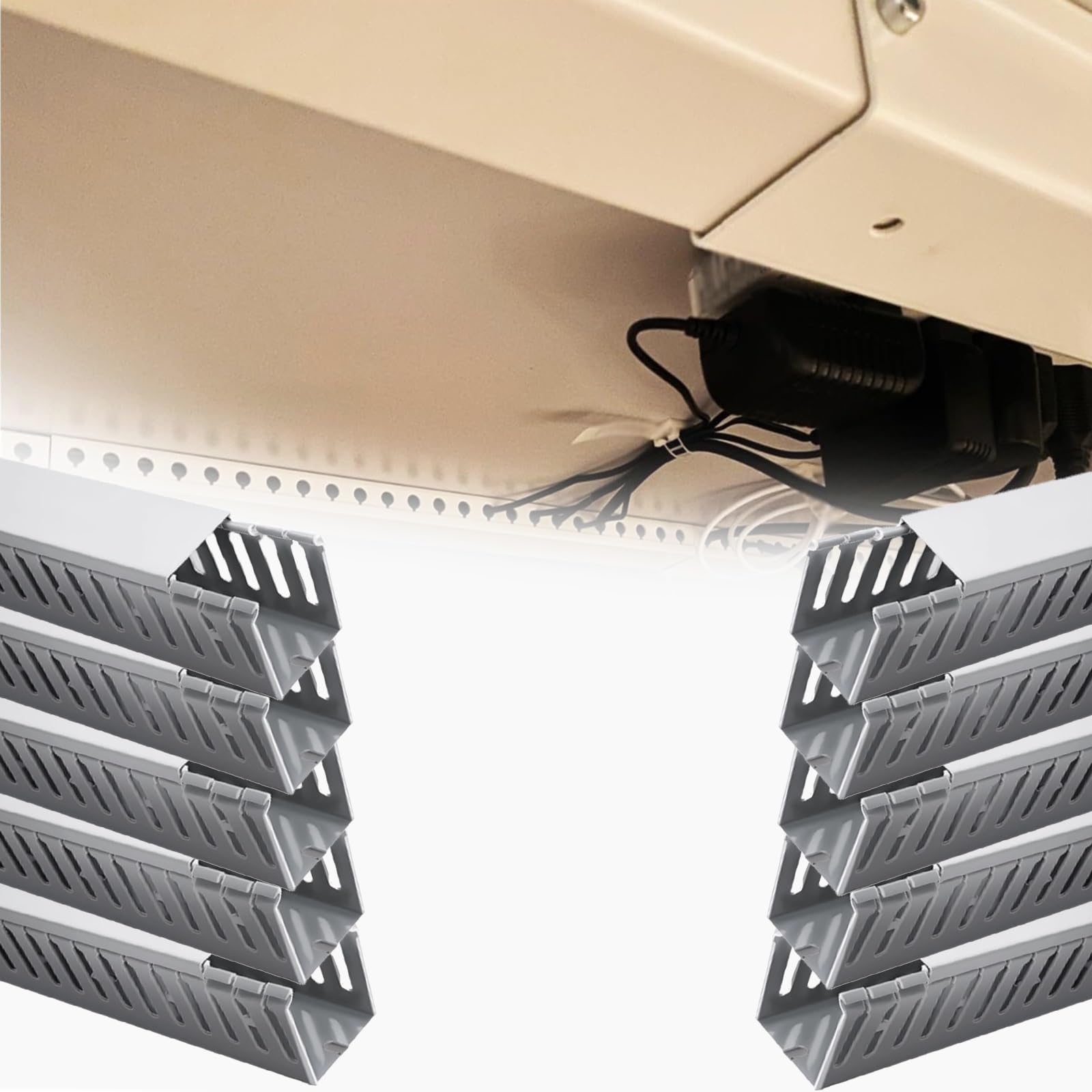 kabelkanal Zuschneidbares Kabelkanal-Set Mit Offenen Schlitzen, 25 Mm, 30 Mm, 40 Mm, 50 Mm, 60 Mm Höhe, Serverrack-Kabelmanagement, PVC-Netzwerk(10 PCS,W X H 80mm X 50mm)