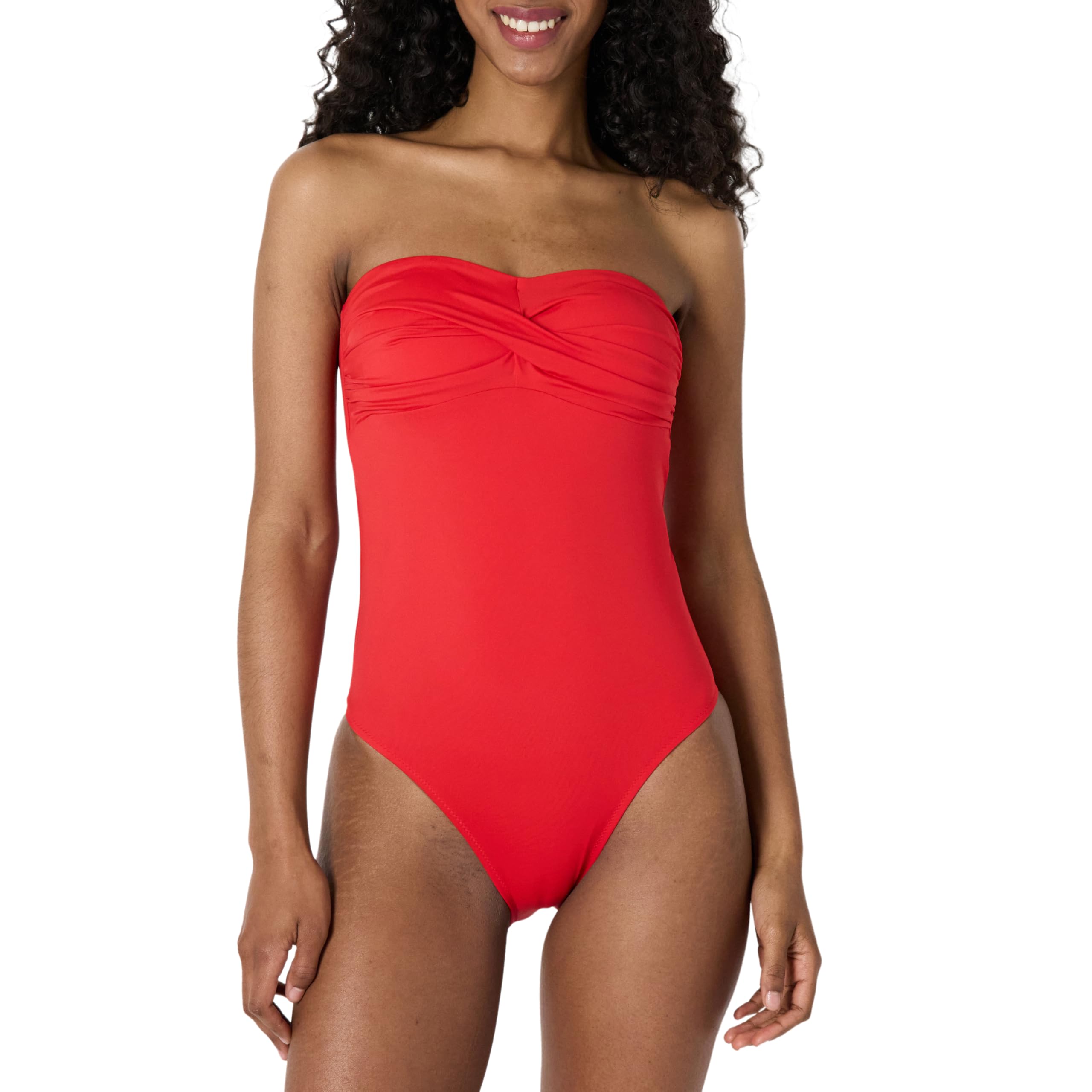 Amazon Essentials Women's Bandeau One-Piece Swimsuit, Bright Poppy Red, XX-Large