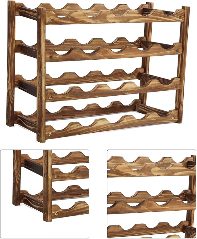 Fydun Wine Rack, Soporte para Botellas de Madera Sólida, 4 Niveles, 20 Botellas miniatura 2