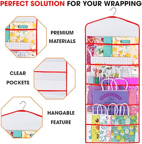 Miniatura 4 de Primode Bolsa de regalo y almacenamiento de papel de seda, organizador colgante con múltiples bolsillos delanteros y traseros de doble cara,