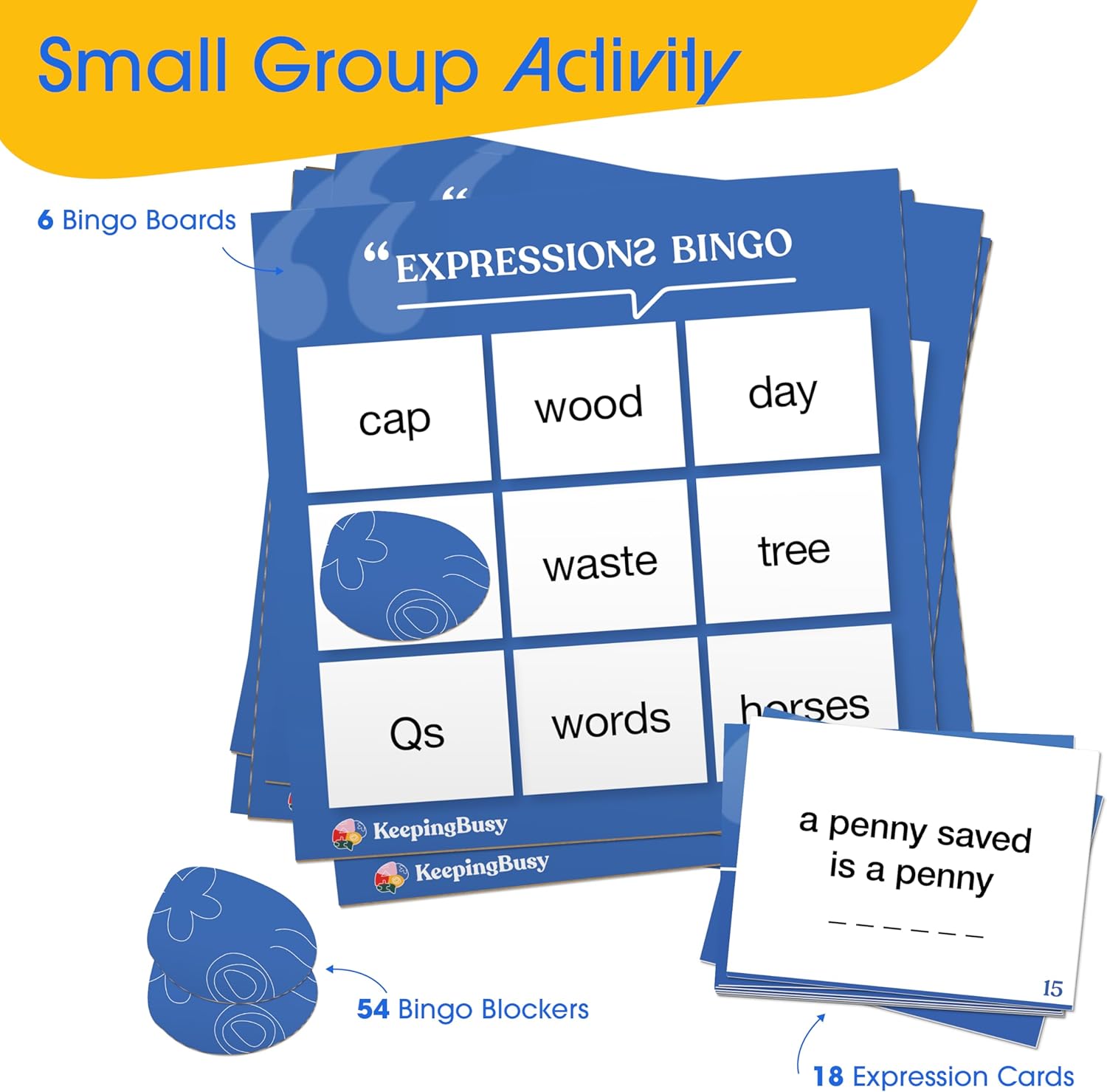 Keeping Busy Expressions Bingo for Dementia Patients Products for People with Dementia Activities for Seniors to Keep Busy Boxes for Dementia Patients | Cards, Chips & 6 Boards | Alzheimers Activities