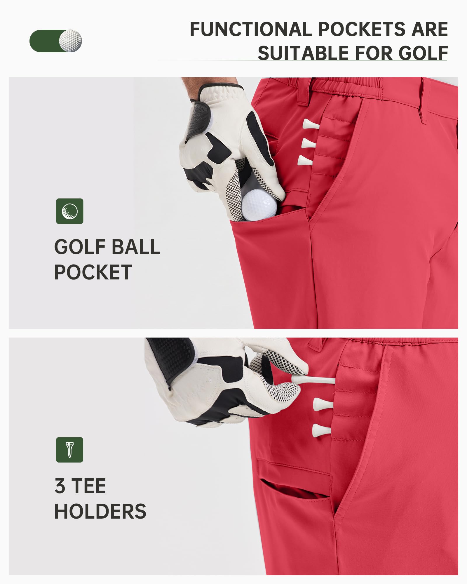 33,000ft Hommes Shorts de Golf Short d'extérieur Léger, Extensible, à Séchage Rapide, avec Protection Solaire UPF 50 Shorts de Randonnée Short de Cyclisme Short de Golf