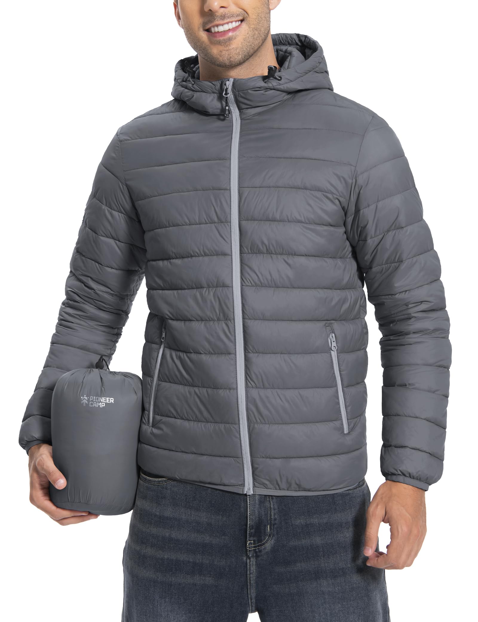 Herren Steppjacke Leichte Daunenjacken Winterjacke Übergangsjacke Outdoorjacke mit Kapuze und 6 Taschen