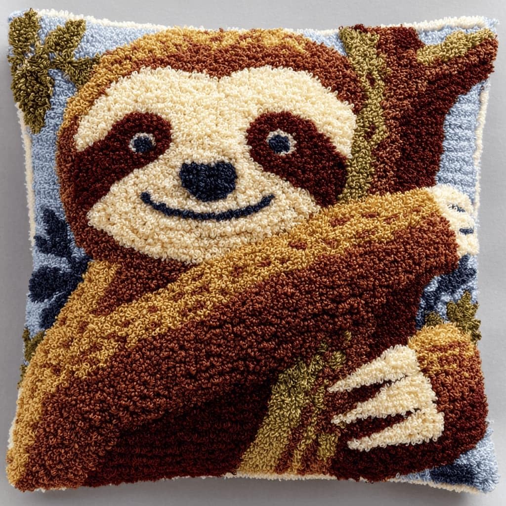 AxiangziK Latch Hook Pillow Kit for Adults,Sloth 17X17In Latch Hook Kit for Pillow Cover with Instruction for Beginner Cross Stitch Sofa Cushion Cover with Crochet Yarn for Beginners and Home Decor