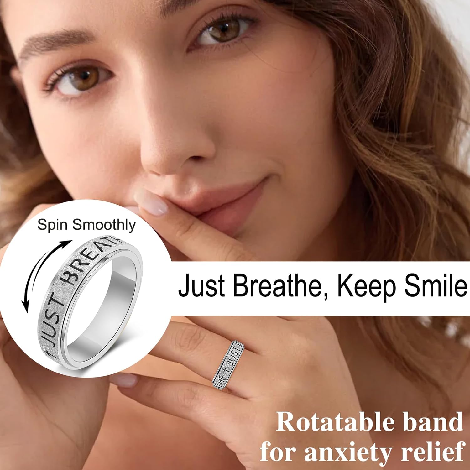 OreilleStar Fidget Anxiety Ring for Women: Spinner Toys Adults Ring Stainless Steel Stress Relief Silver Gold Plated Band Style toys adults