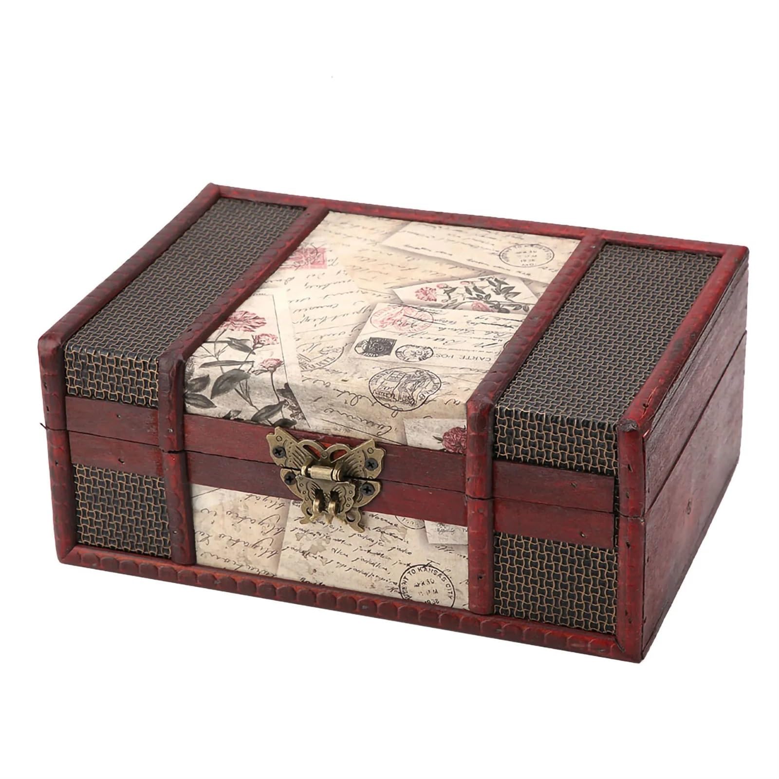 YShiuoL Wooden Storage Box Retro Treasure Chest Vintage Wooden Storage Box Antique Jewelry Organizer Decorative Treasures(Option C)